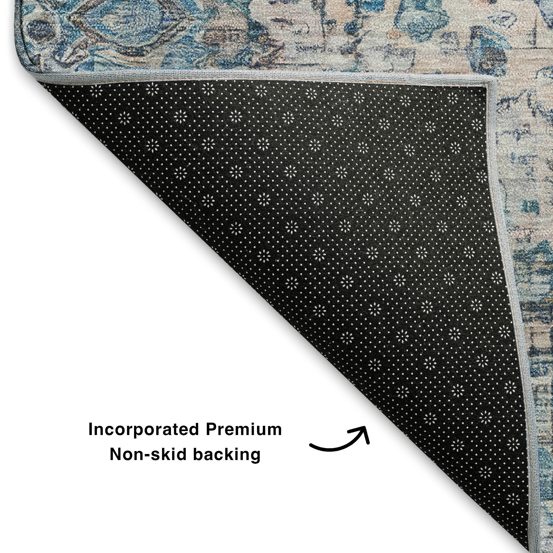 Kotor Machine Washable Traditional Blue Rug 1'8" x 2'6" #shape_Rectangle