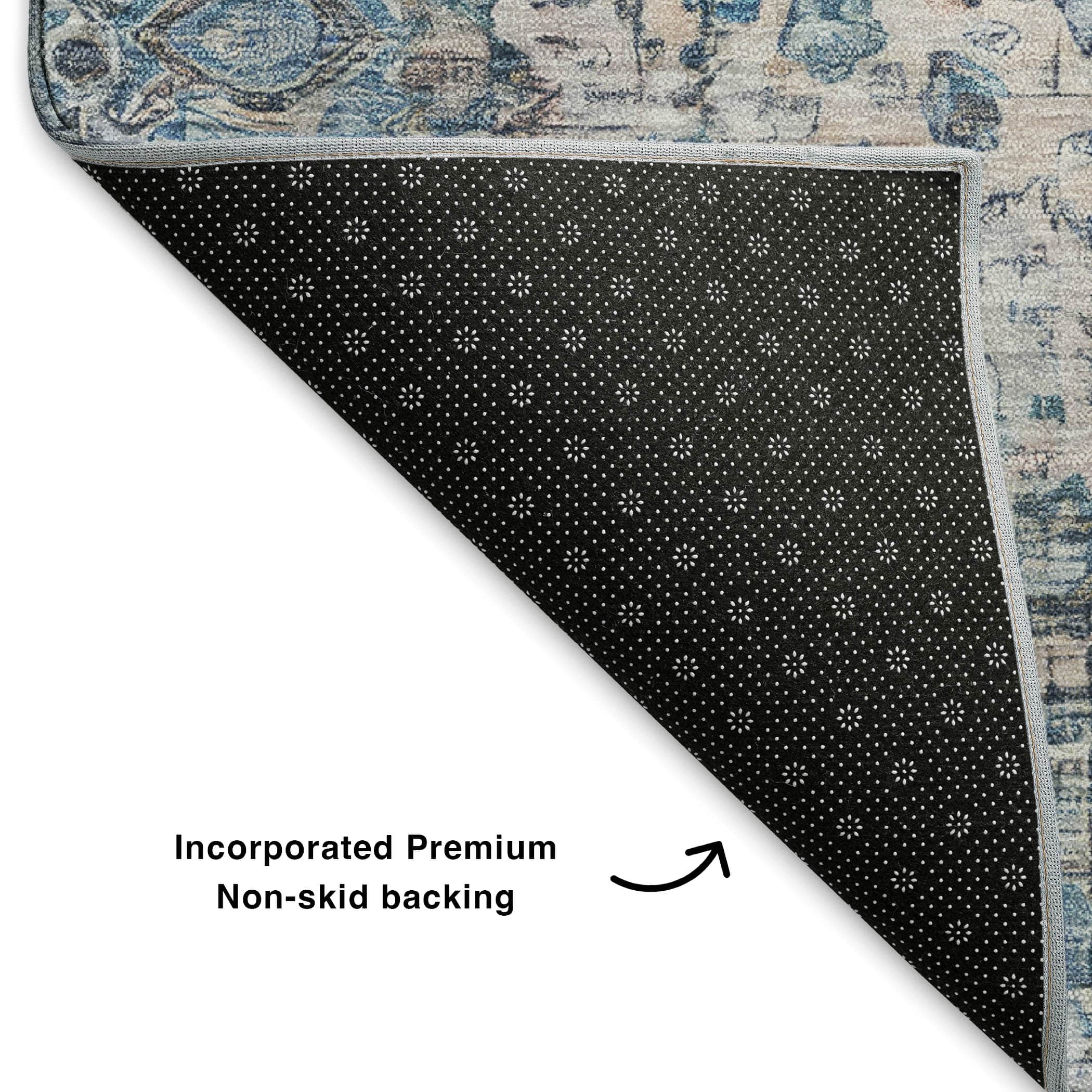 Kotor Machine Washable Traditional Blue Rug 1'8" x 2'6" #shape_Rectangle