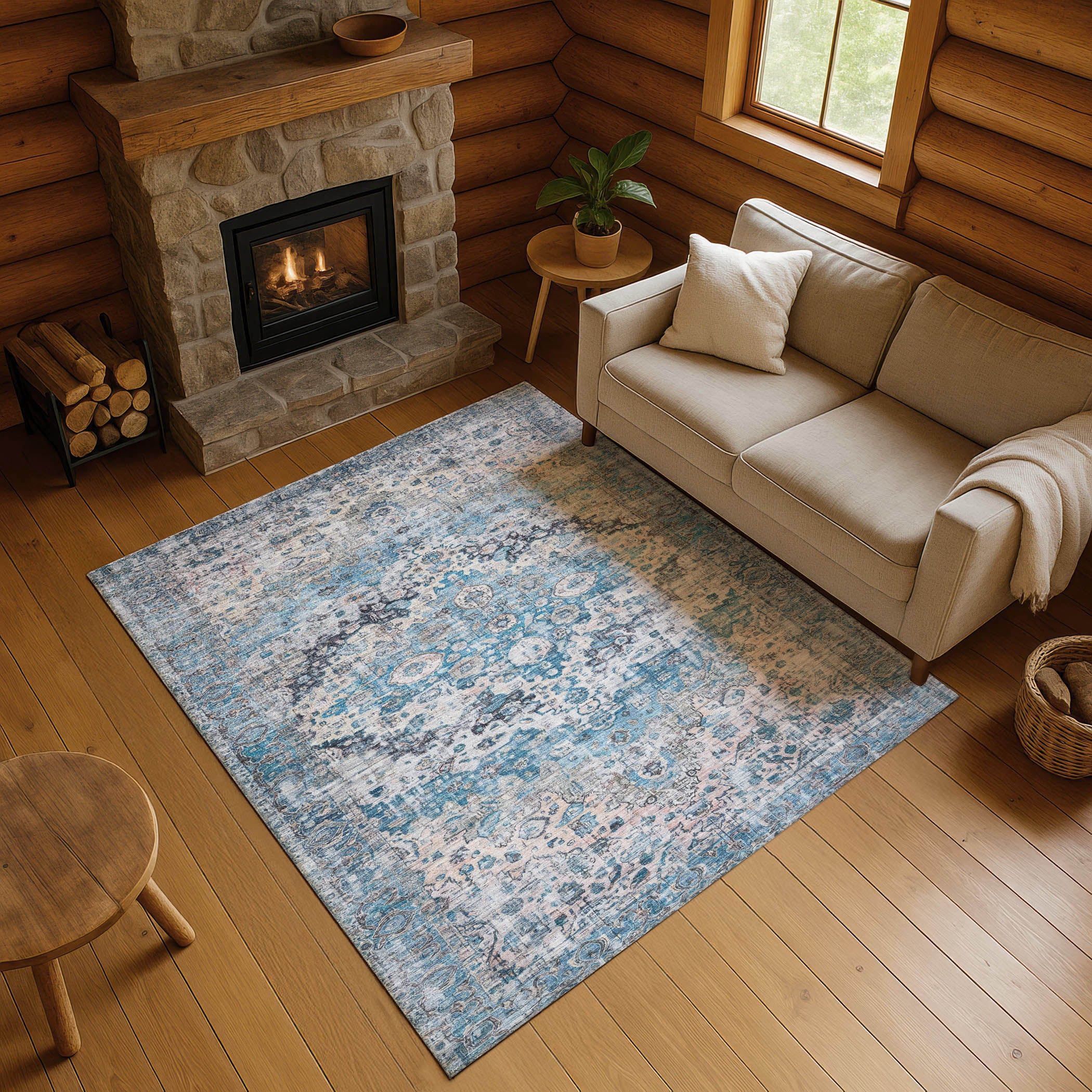 Kotor Machine Washable Traditional Blue Rug 2'6" x 3'10" #shape_Rectangle
