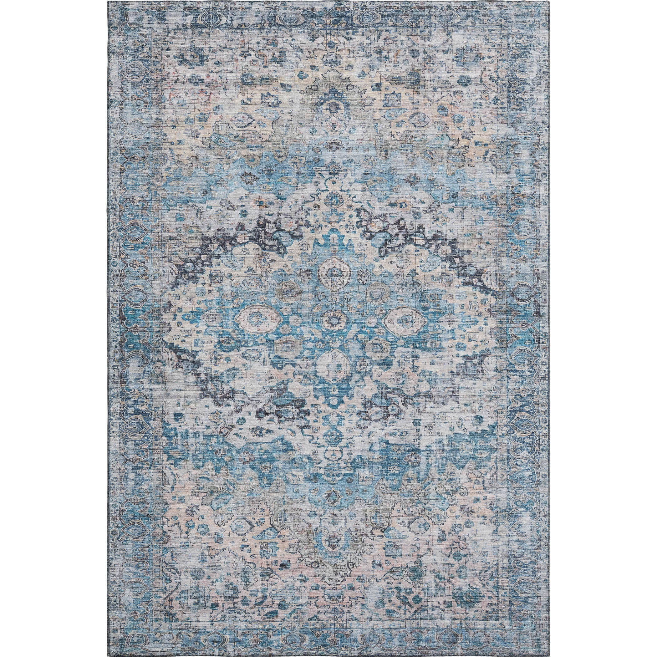 Kotor Machine Washable Traditional Blue Rug 2'6" x 3'10" #shape_Rectangle