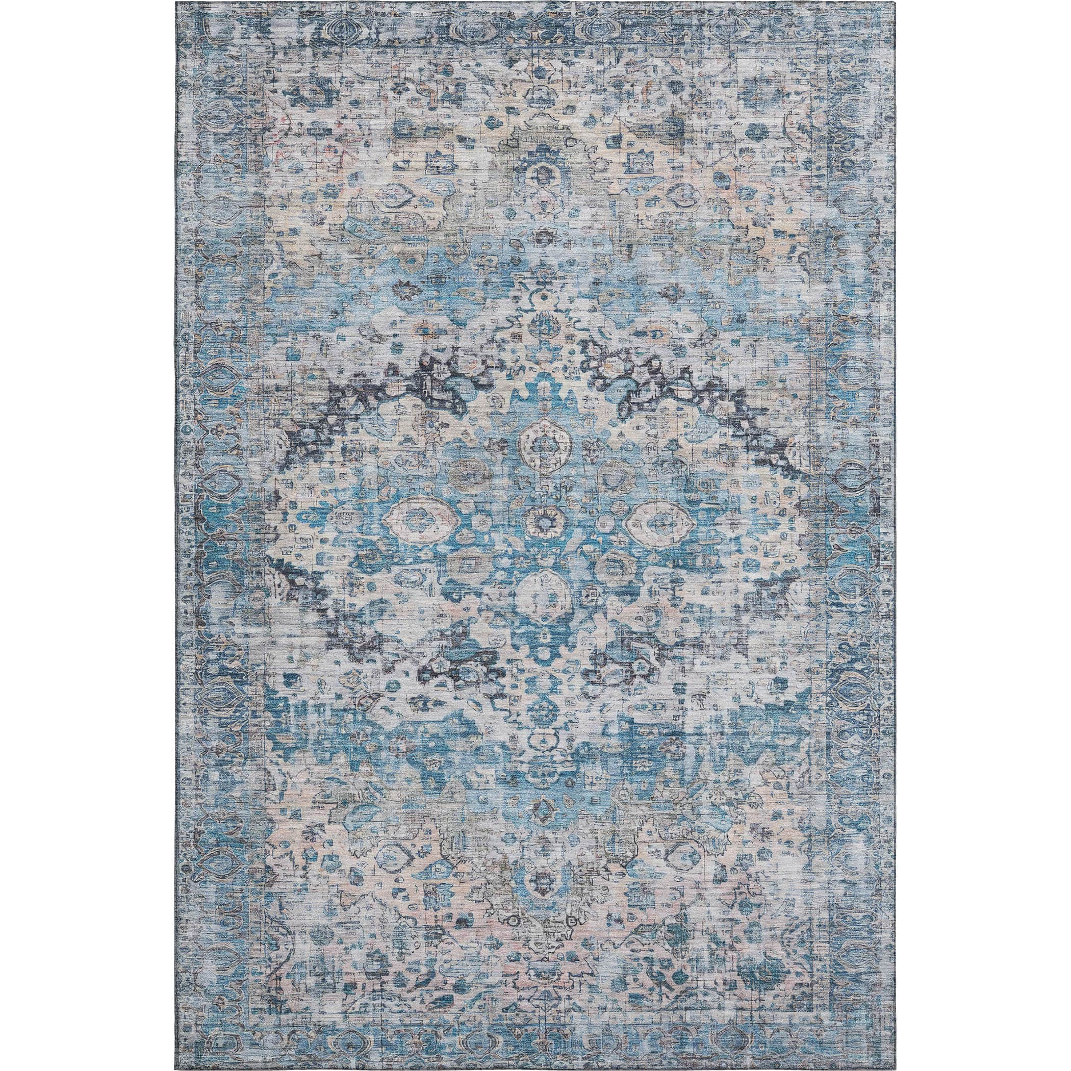 Kotor Machine Washable Traditional Blue Rug 2'6" x 3'10" #shape_Rectangle