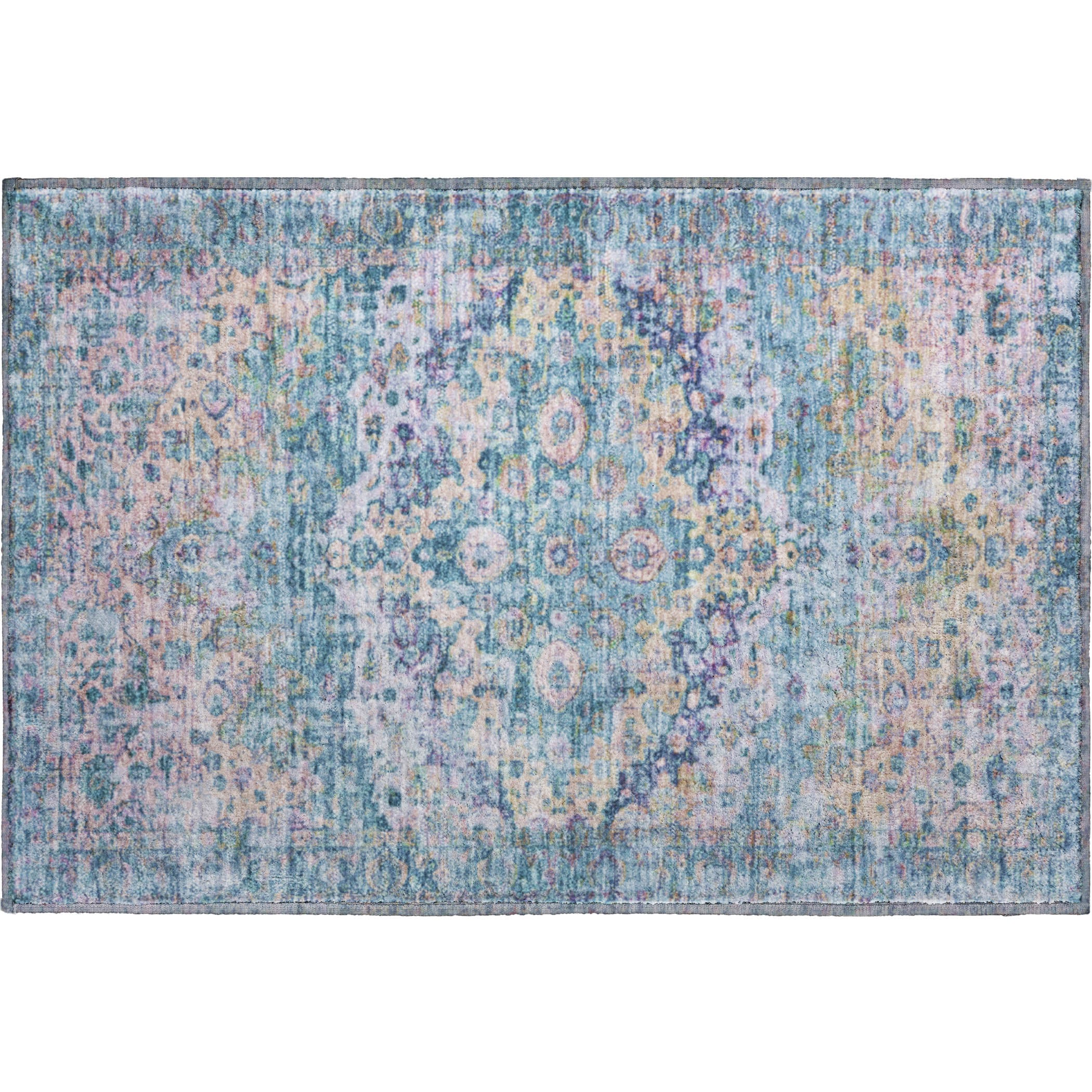Kotor Machine Washable Traditional Denim Blue Rug 1'8" x 2'6" #shape_Rectangle