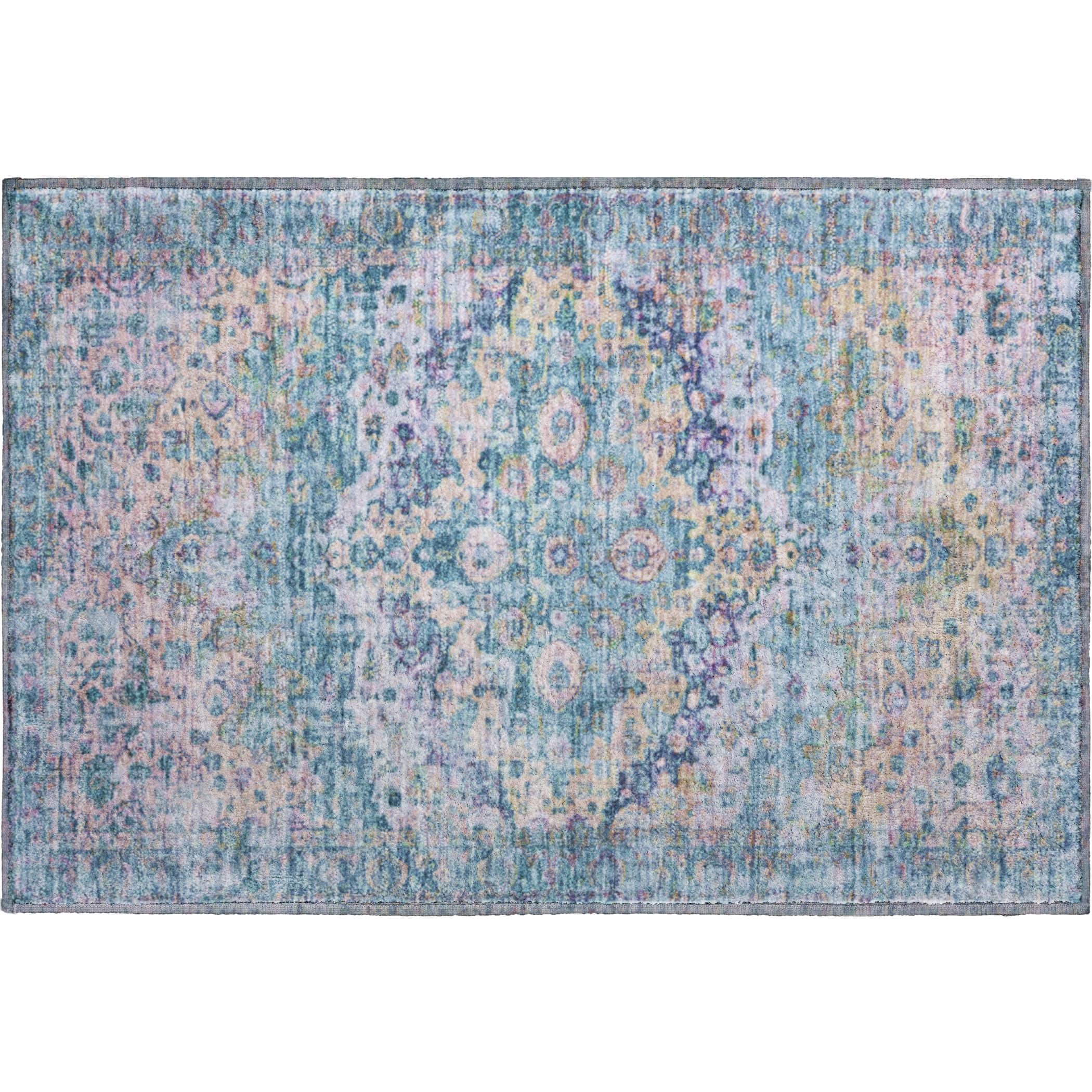 Kotor Machine Washable Traditional Denim Blue Rug 1'8" x 2'6" #shape_Rectangle