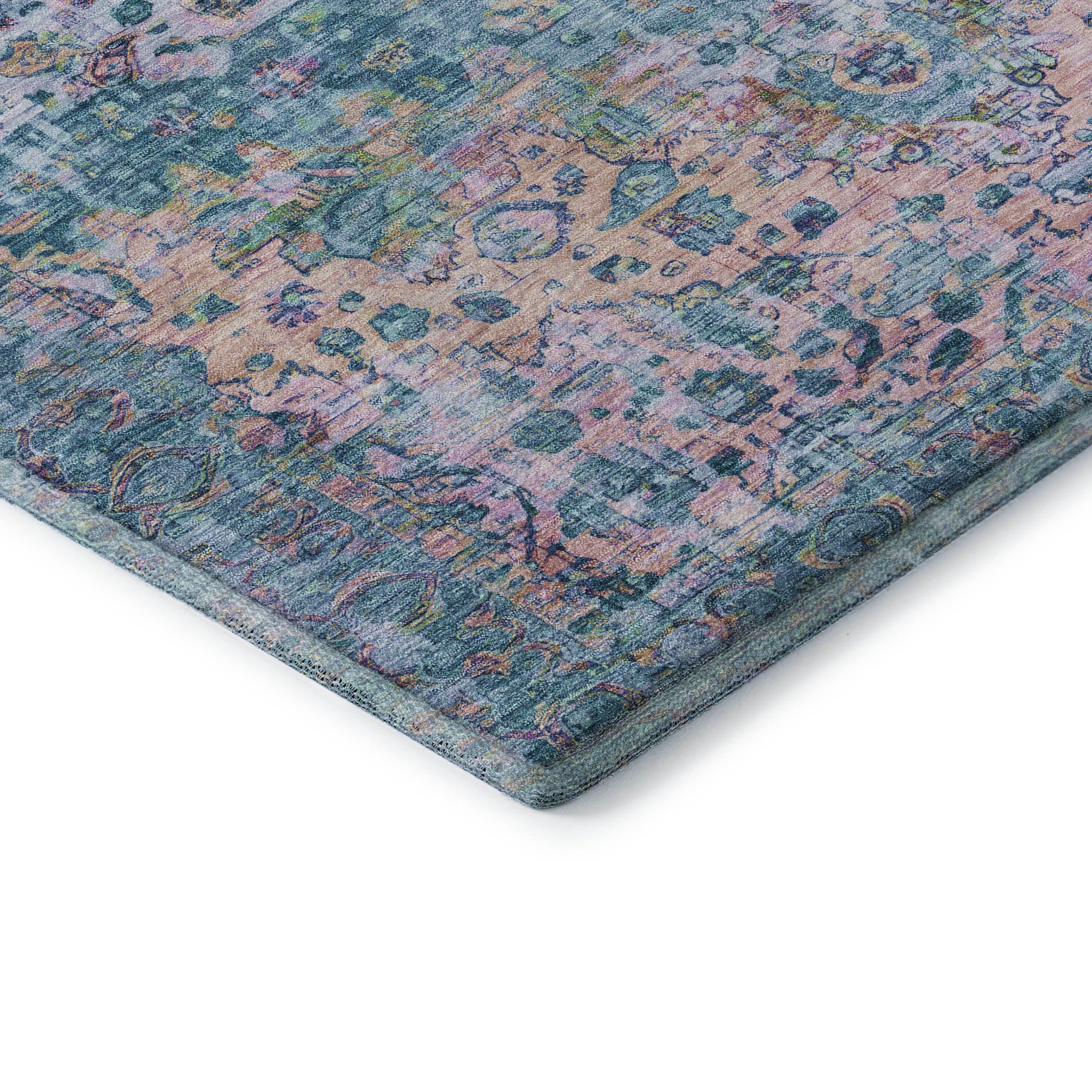 Kotor Machine Washable Traditional Denim Blue Rug 1'8" x 2'6" #shape_Rectangle