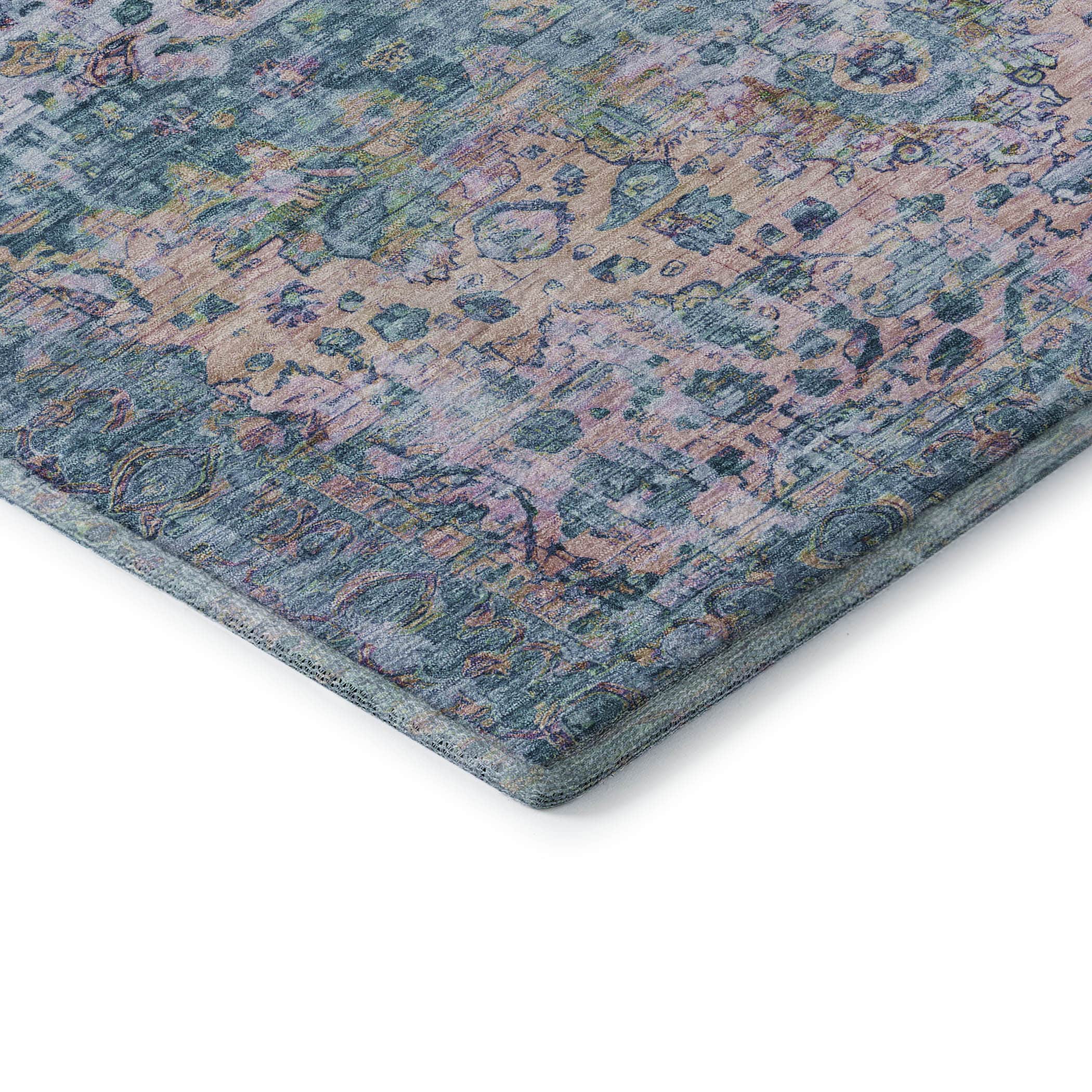 Kotor Machine Washable Traditional Denim Blue Rug 1'8" x 2'6" #shape_Rectangle