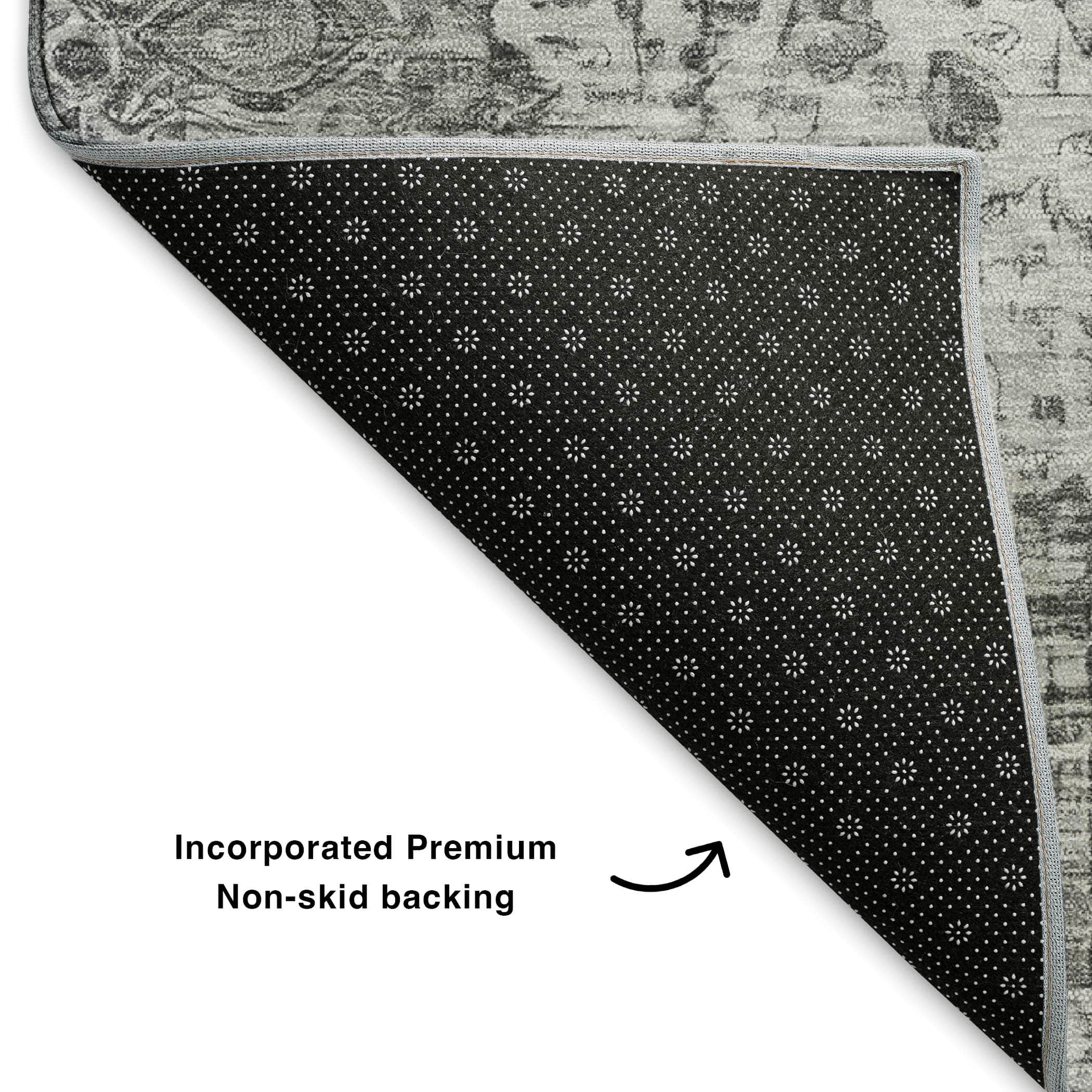 Kotor Machine Washable Traditional Gray Rug 1'8" x 2'6" #shape_Rectangle
