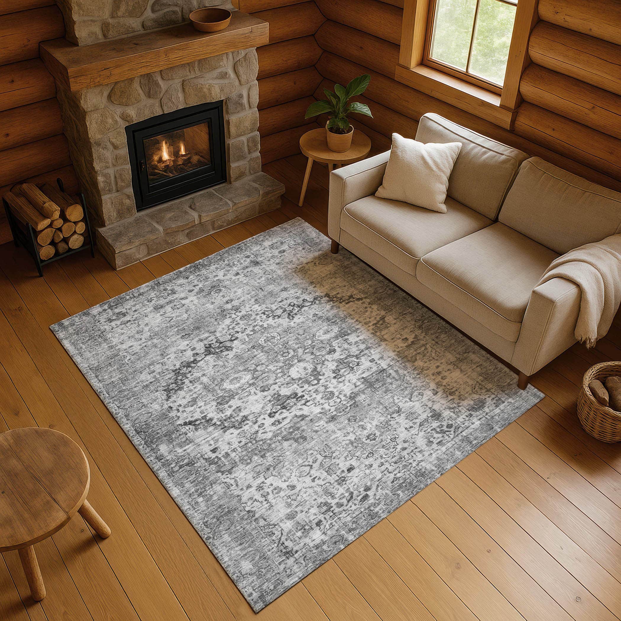 Kotor Machine Washable Traditional Gray Rug 2'6" x 3'10" #shape_Rectangle