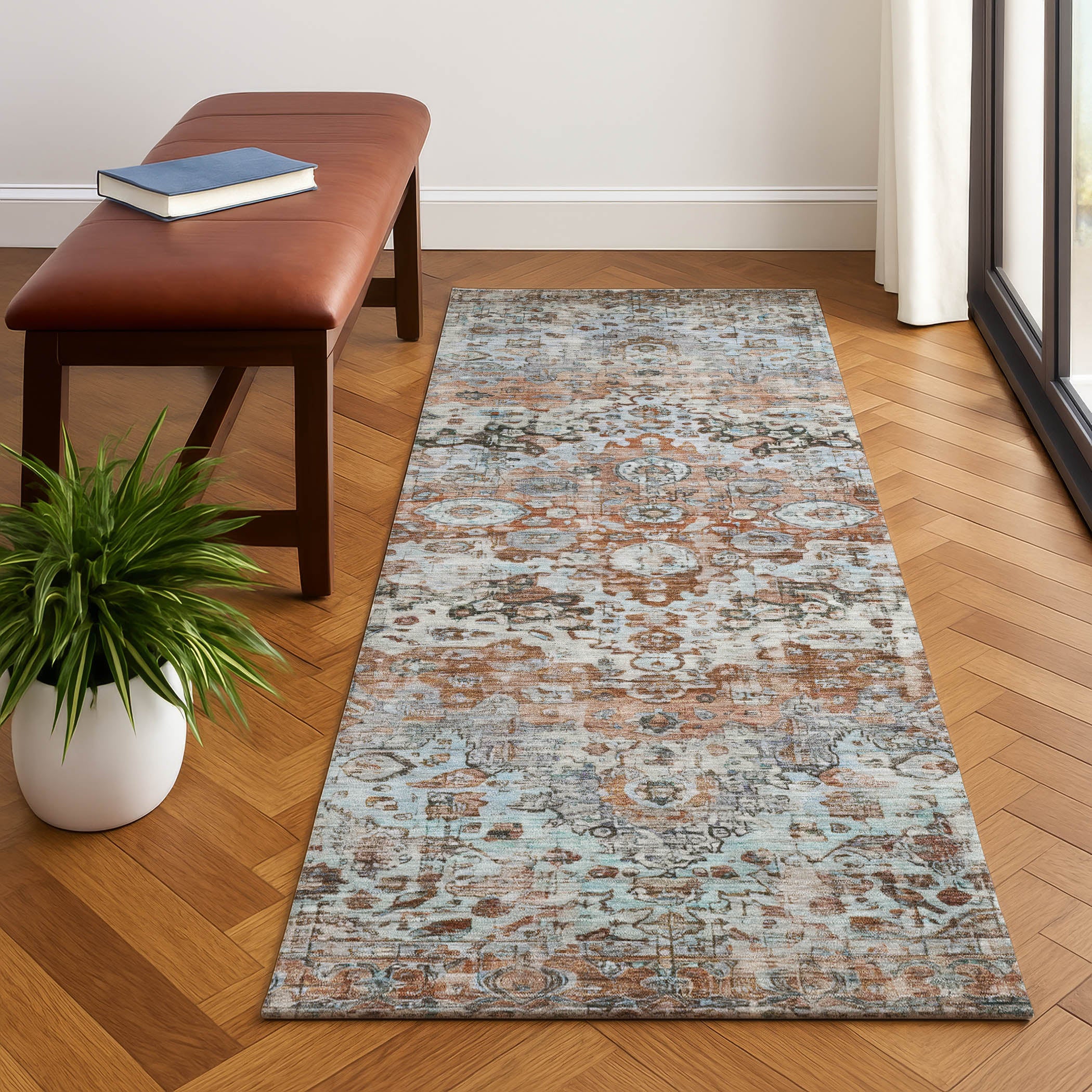 Kotor Machine Washable Traditional Paprika Orange Rug 2'3" x 7'6" #shape_Runner