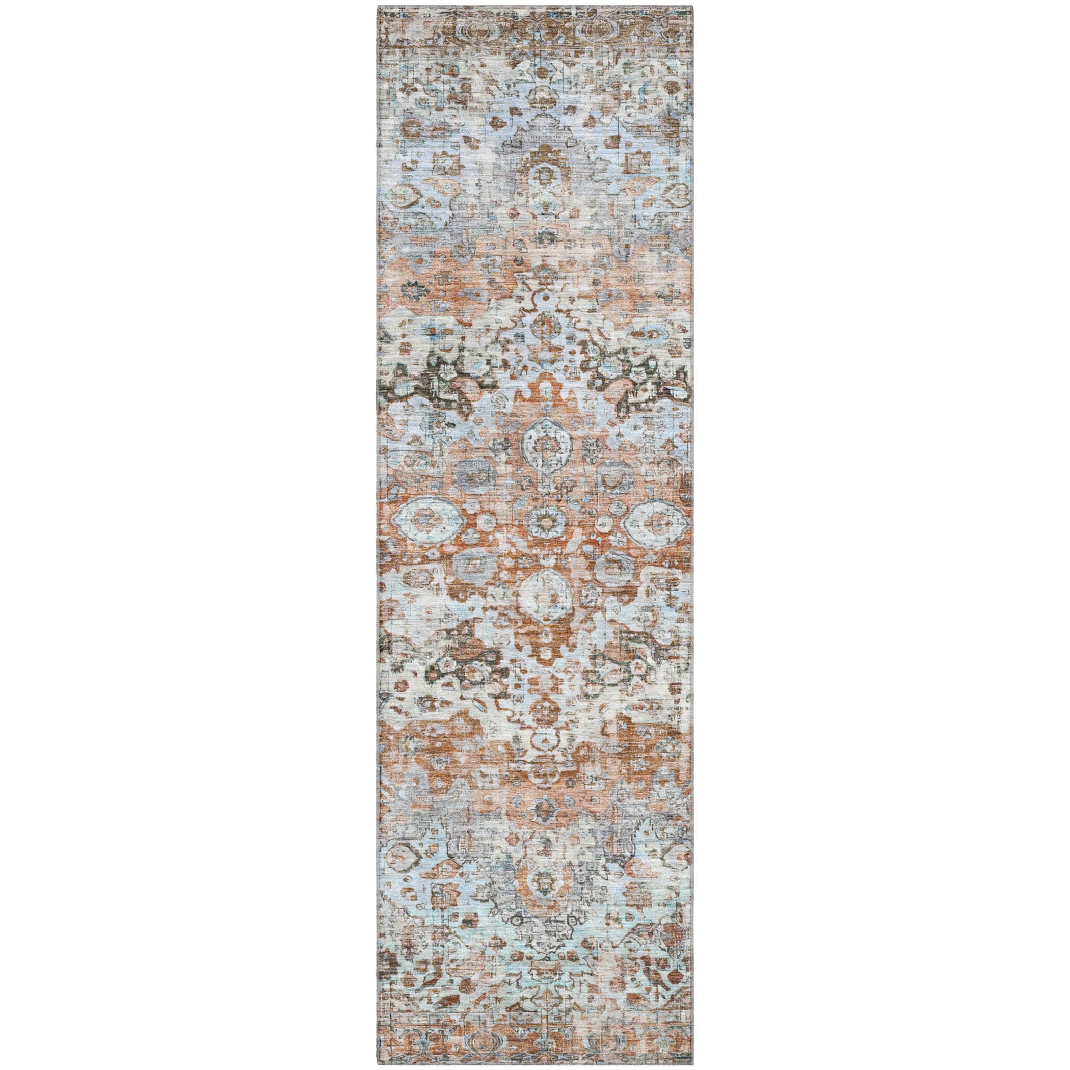 Kotor Machine Washable Traditional Paprika Orange Rug 2'3" x 7'6" #shape_Runner