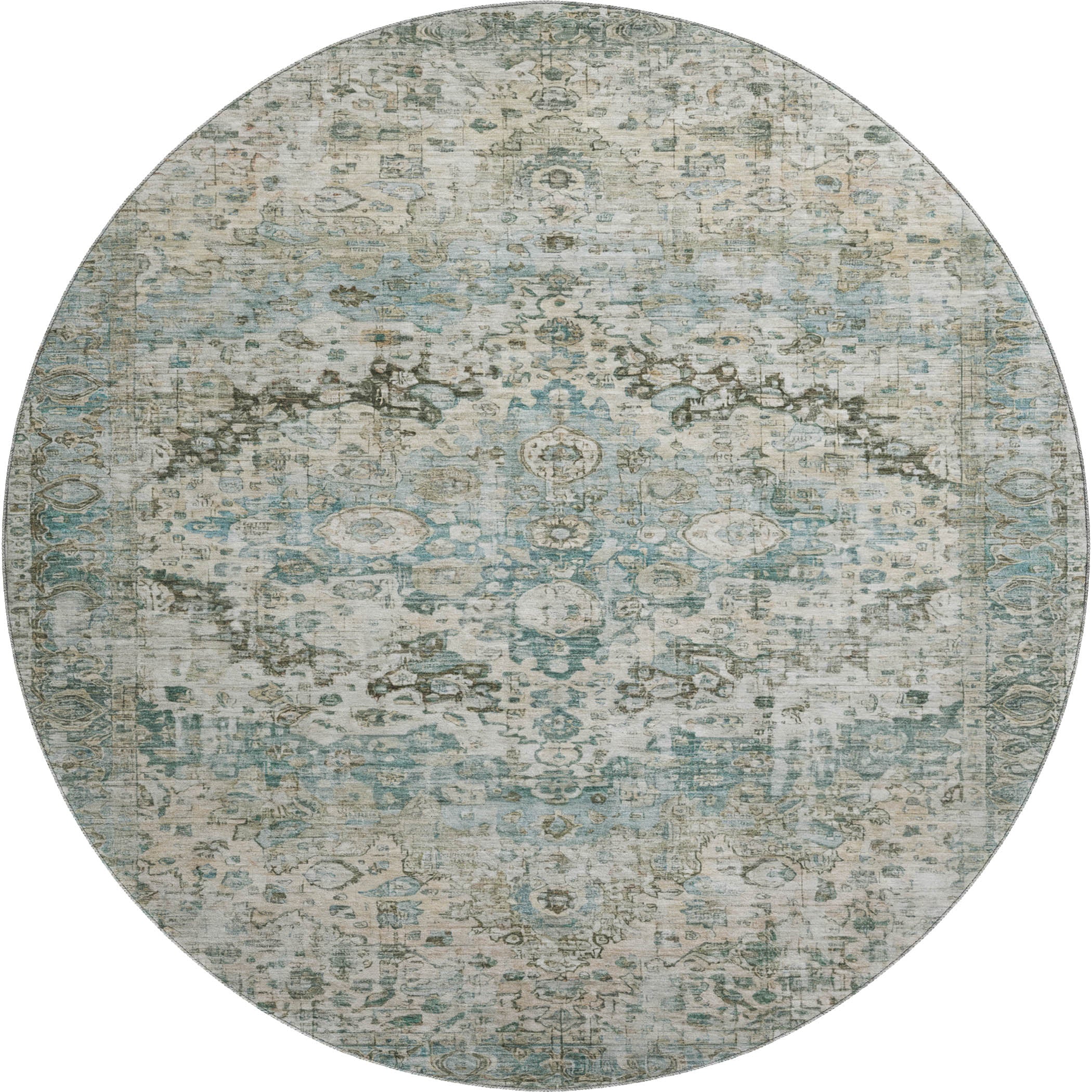 Kotor Machine Washable Traditional Sage Green Rug 8' x 8' #shape_Round