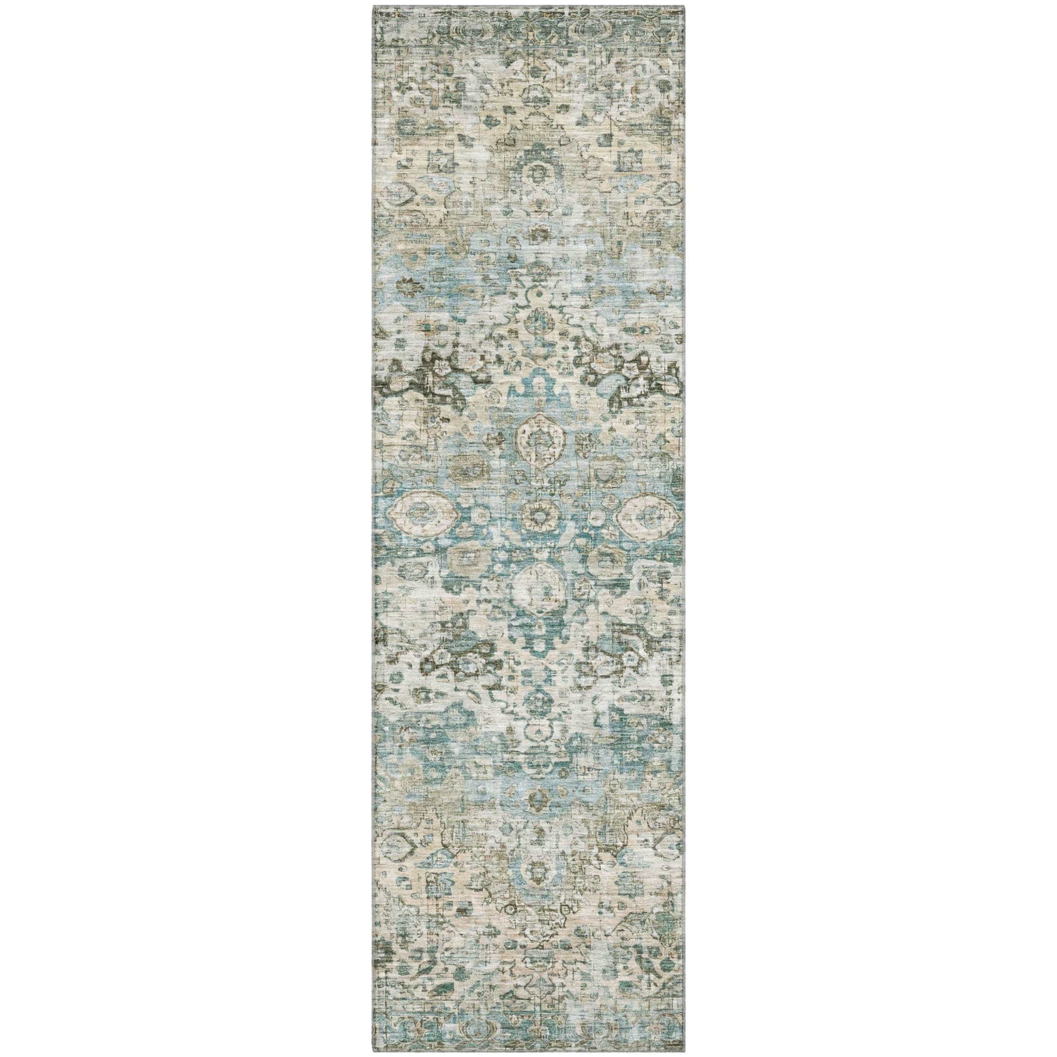 Kotor Machine Washable Traditional Sage Green Rug 2'3" x 7'6" #shape_Runner