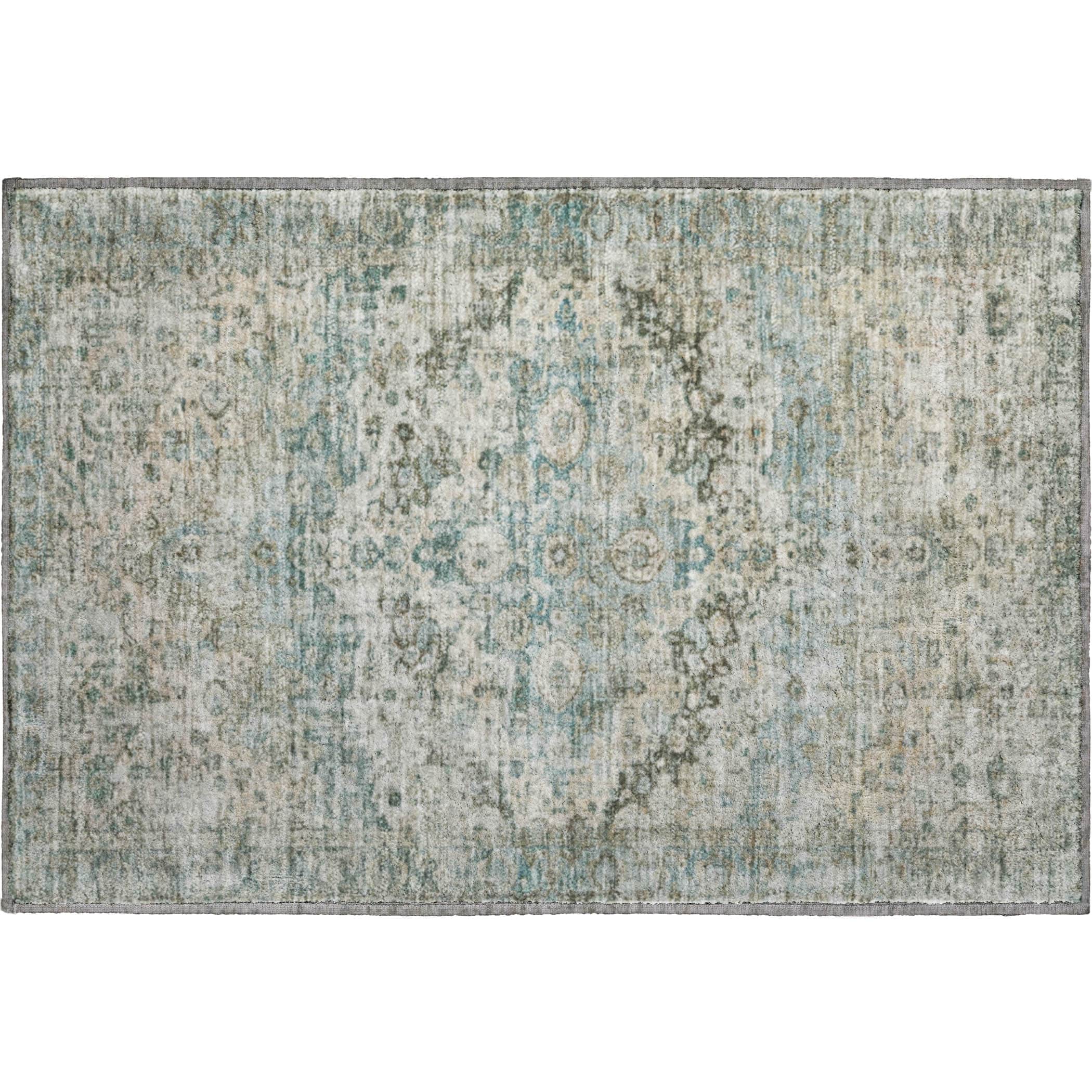 Kotor Machine Washable Traditional Sage Green Rug 1'8" x 2'6" #shape_Rectangle