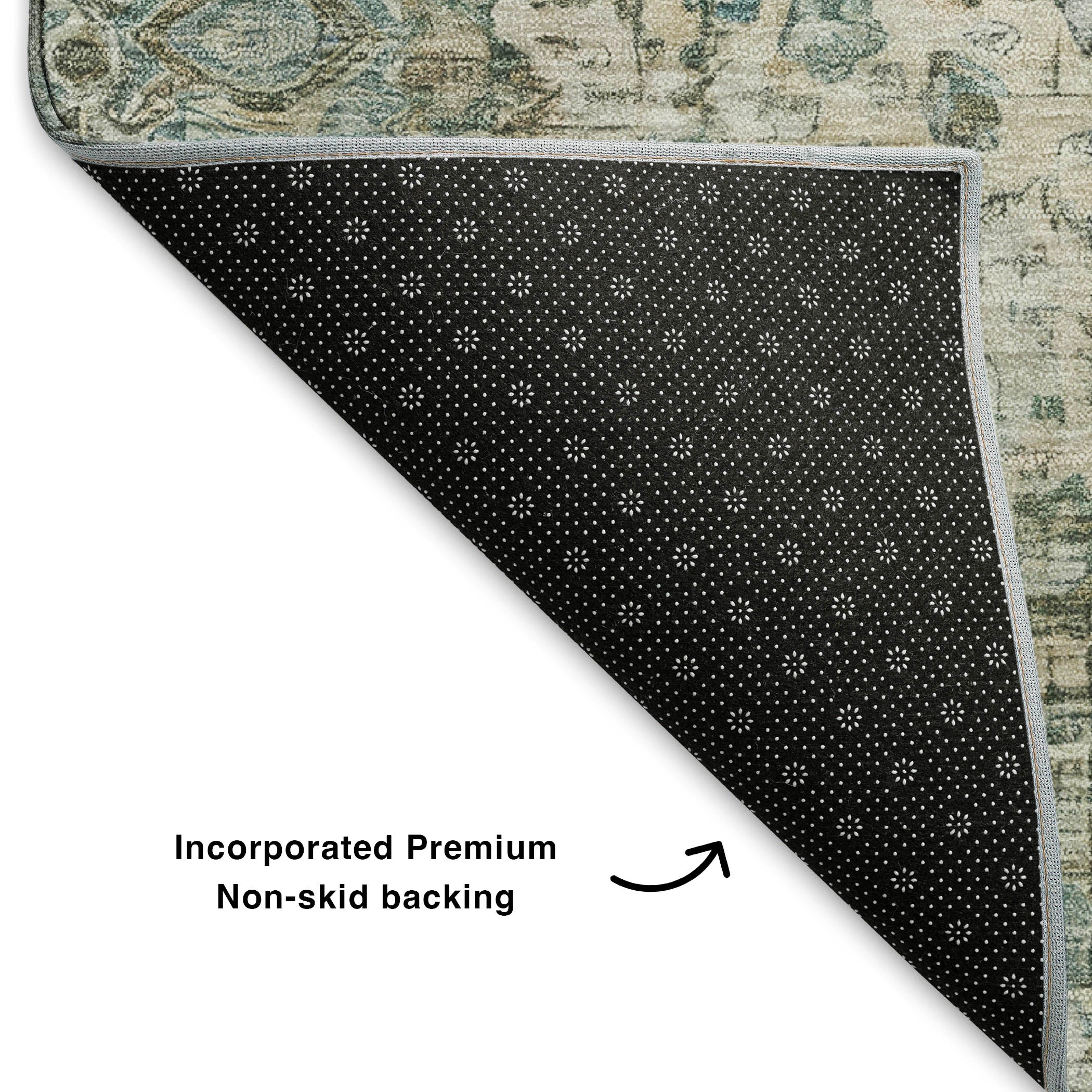 Kotor Machine Washable Traditional Sage Green Rug 1'8" x 2'6" #shape_Rectangle