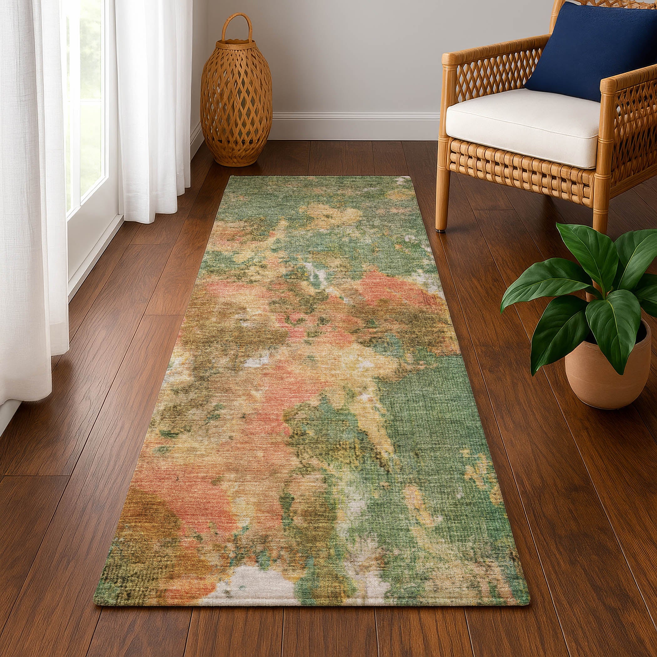 Queenstown Machine Washable Transitional Fern Green Rug 2'3" x 7'6" #shape_Runner