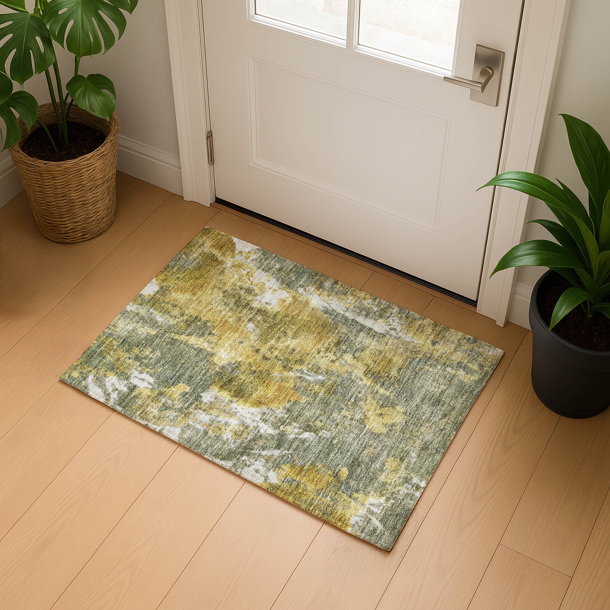Queenstown Machine Washable Transitional Taupe Brown Rug 1'8" x 2'6" #shape_Rectangle