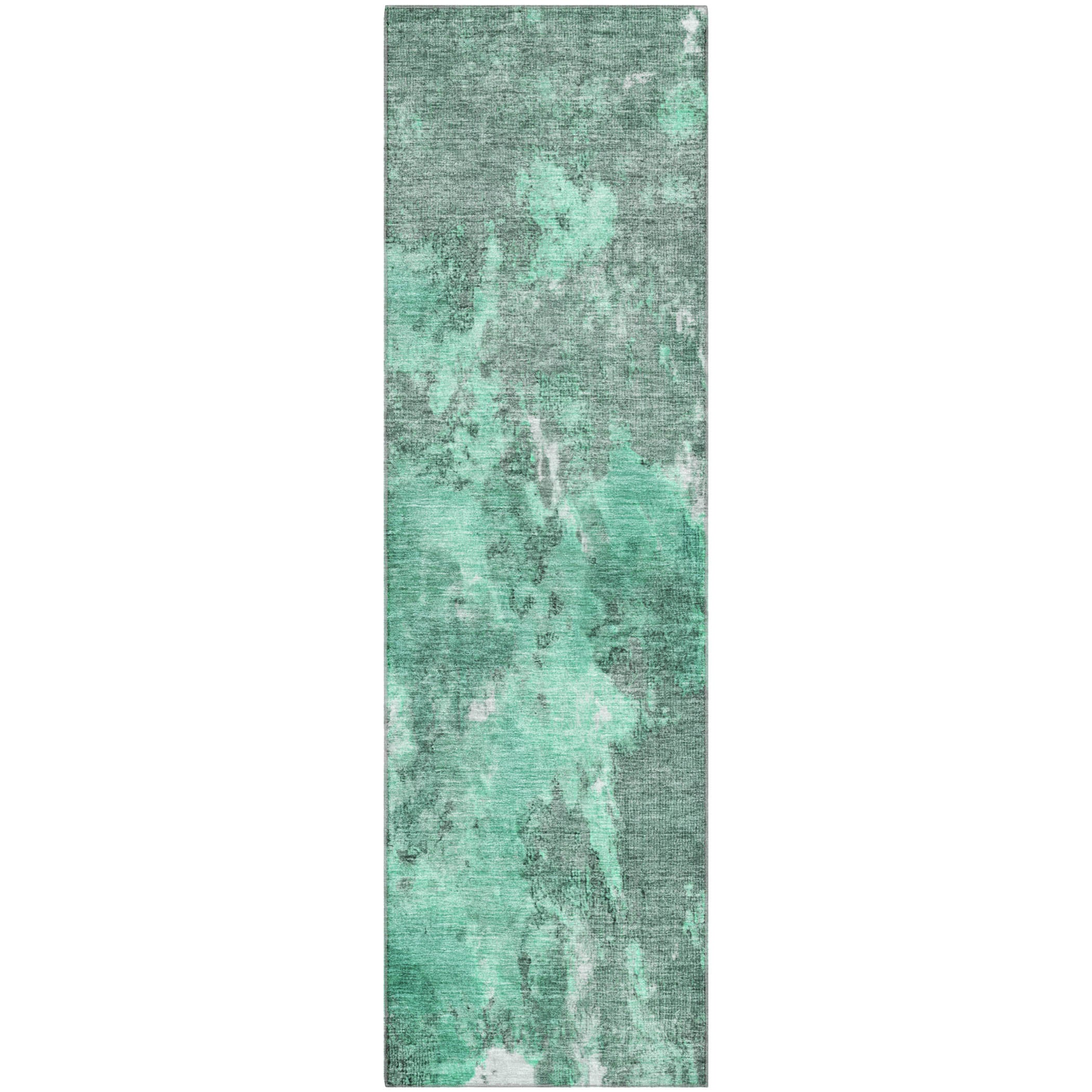 Queenstown Machine Washable Transitional Teal Rug 2'3" x 7'6" #shape_Runner