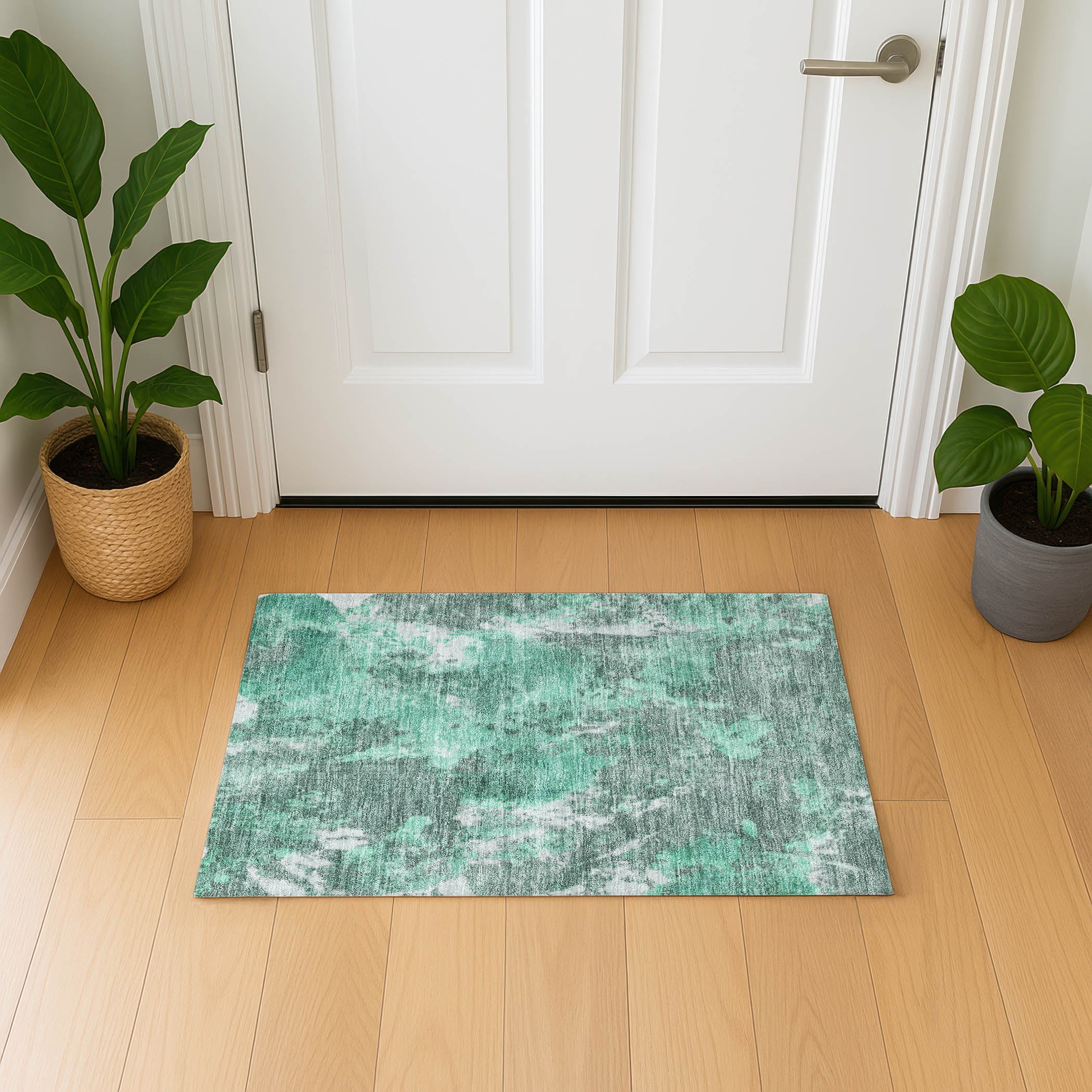 Queenstown Machine Washable Transitional Teal Rug 1'8" x 2'6" #shape_Rectangle