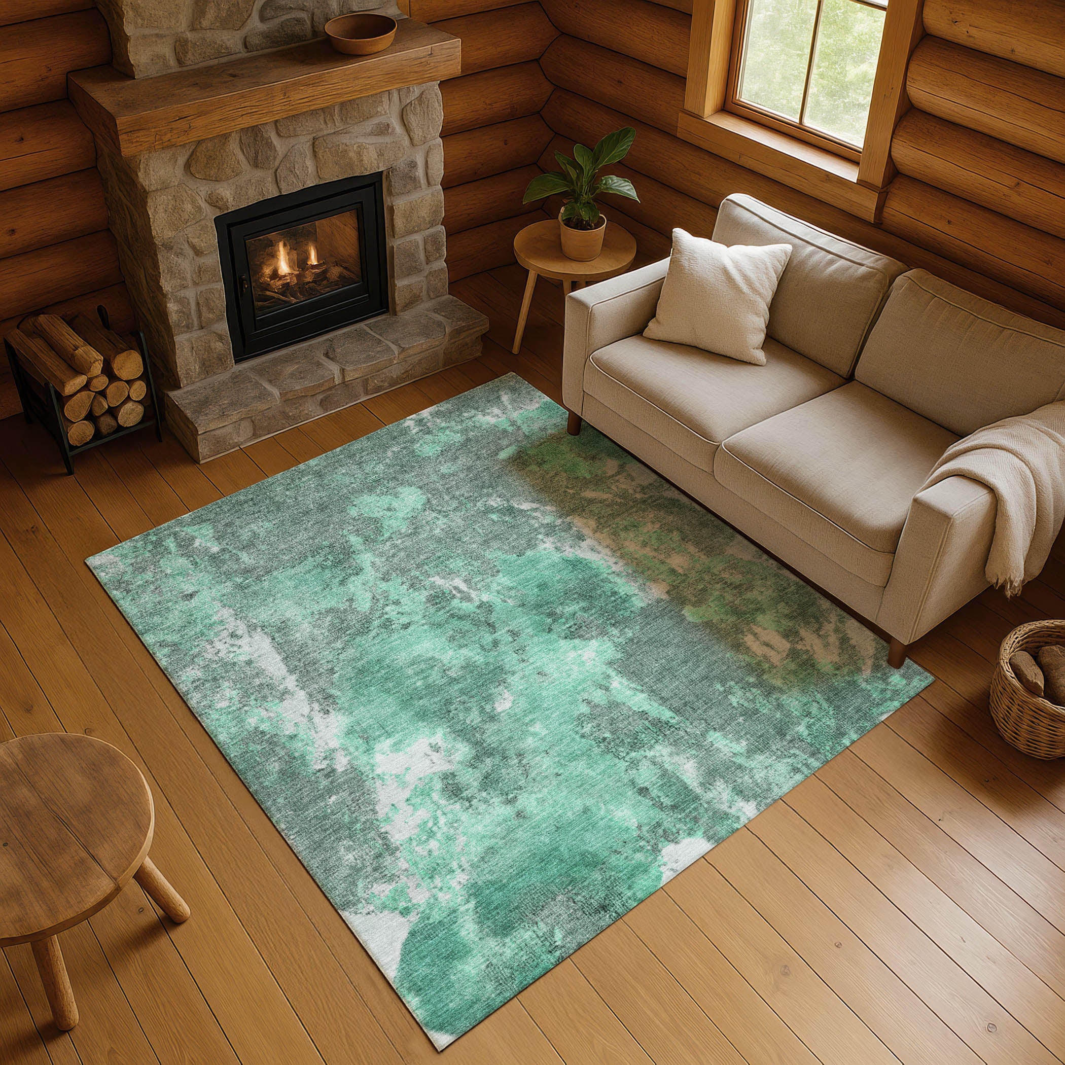 Queenstown Machine Washable Transitional Teal Rug 2'6" x 3'10" #shape_Rectangle