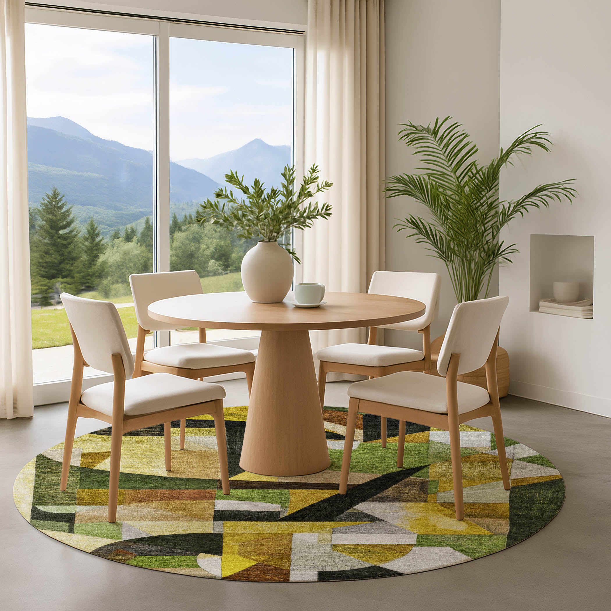 Lucerne Machine Washable Transitional Green Rug 8' x 8' #shape_Round