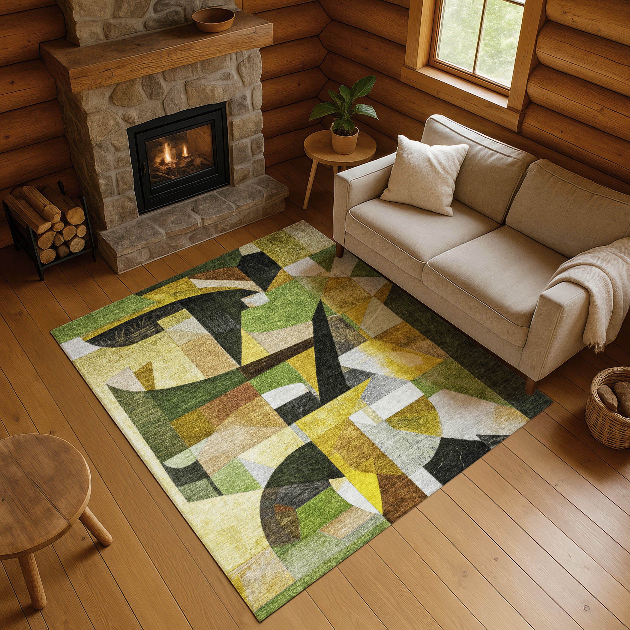 Lucerne Machine Washable Transitional Green Rug 2'6" x 3'10" #shape_Rectangle