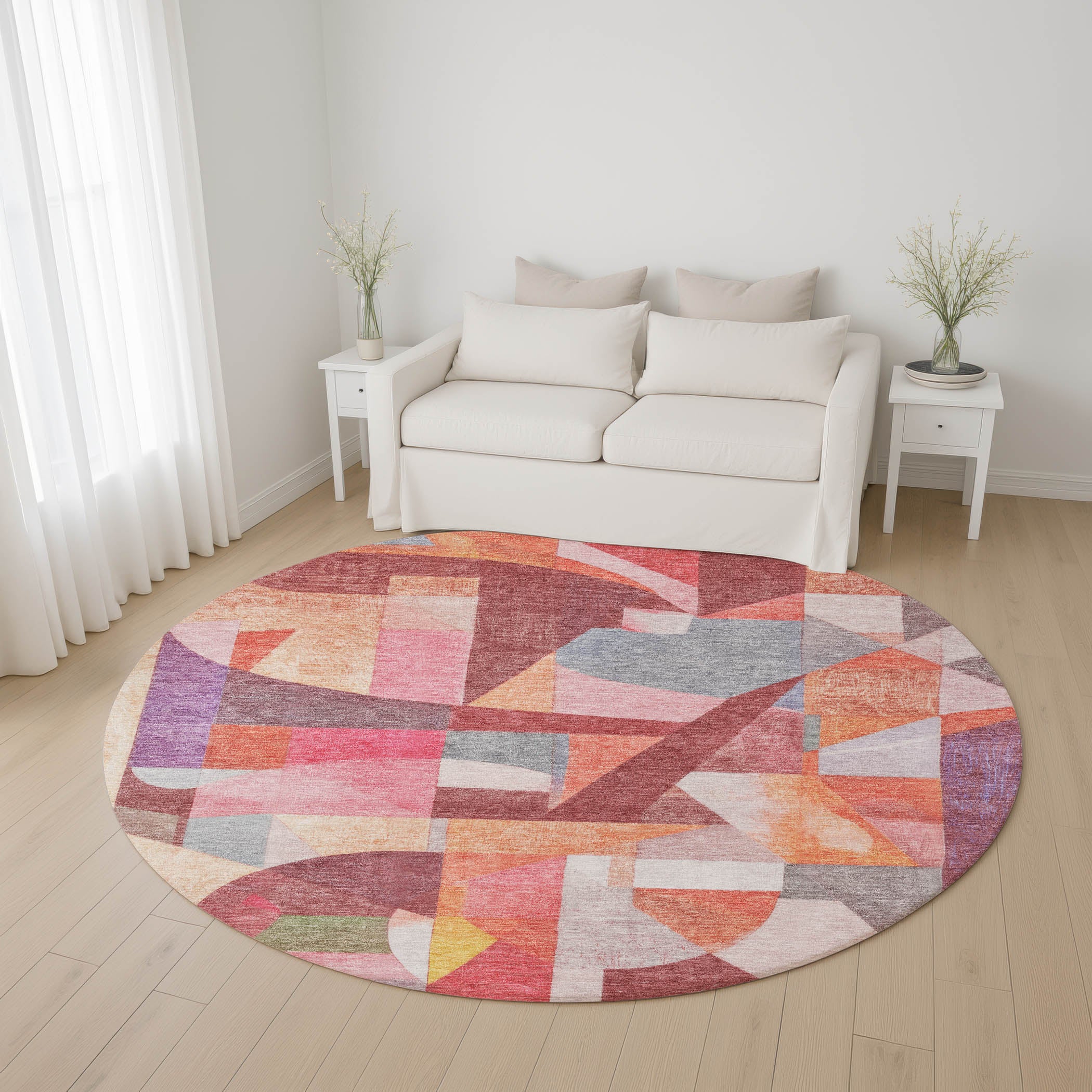 Lucerne Machine Washable Transitional Paprika Orange Rug 8' x 8' #shape_Round