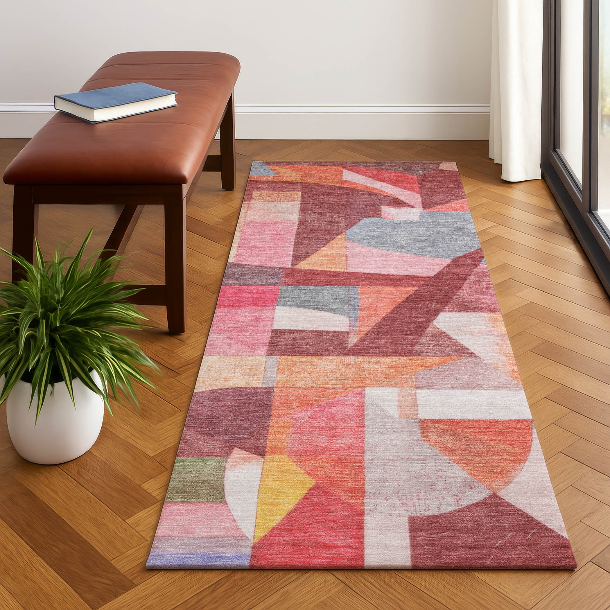 Lucerne Machine Washable Transitional Paprika Orange Rug 2'3" x 7'6" #shape_Runner