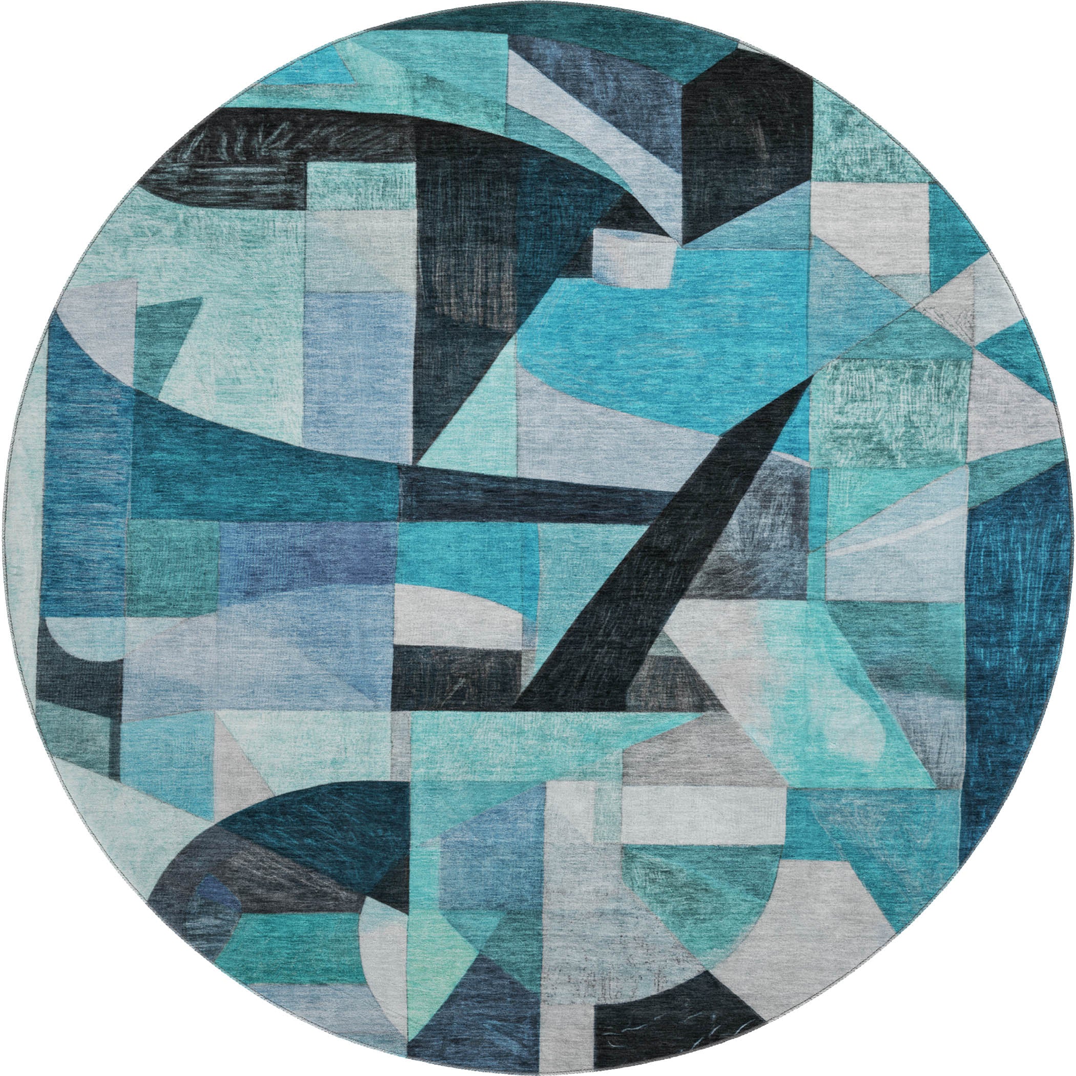 Lucerne Machine Washable Transitional Teal Rug 8' x 8' #shape_Round