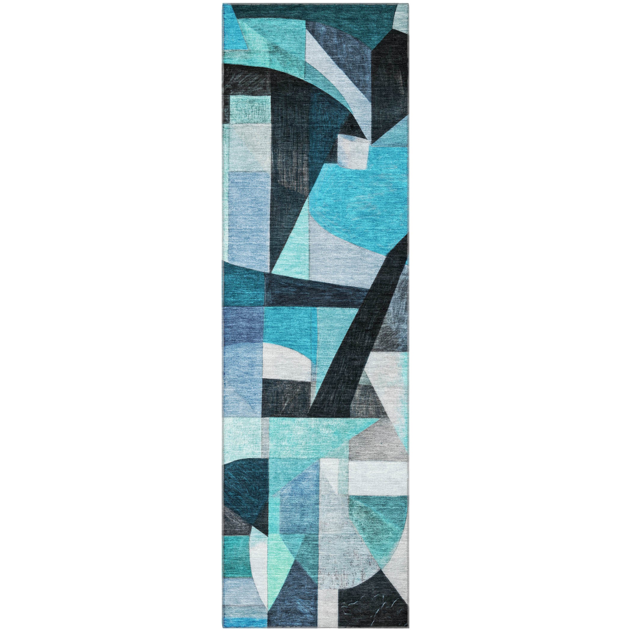 Lucerne Machine Washable Transitional Teal Rug 2'3" x 7'6" #shape_Runner