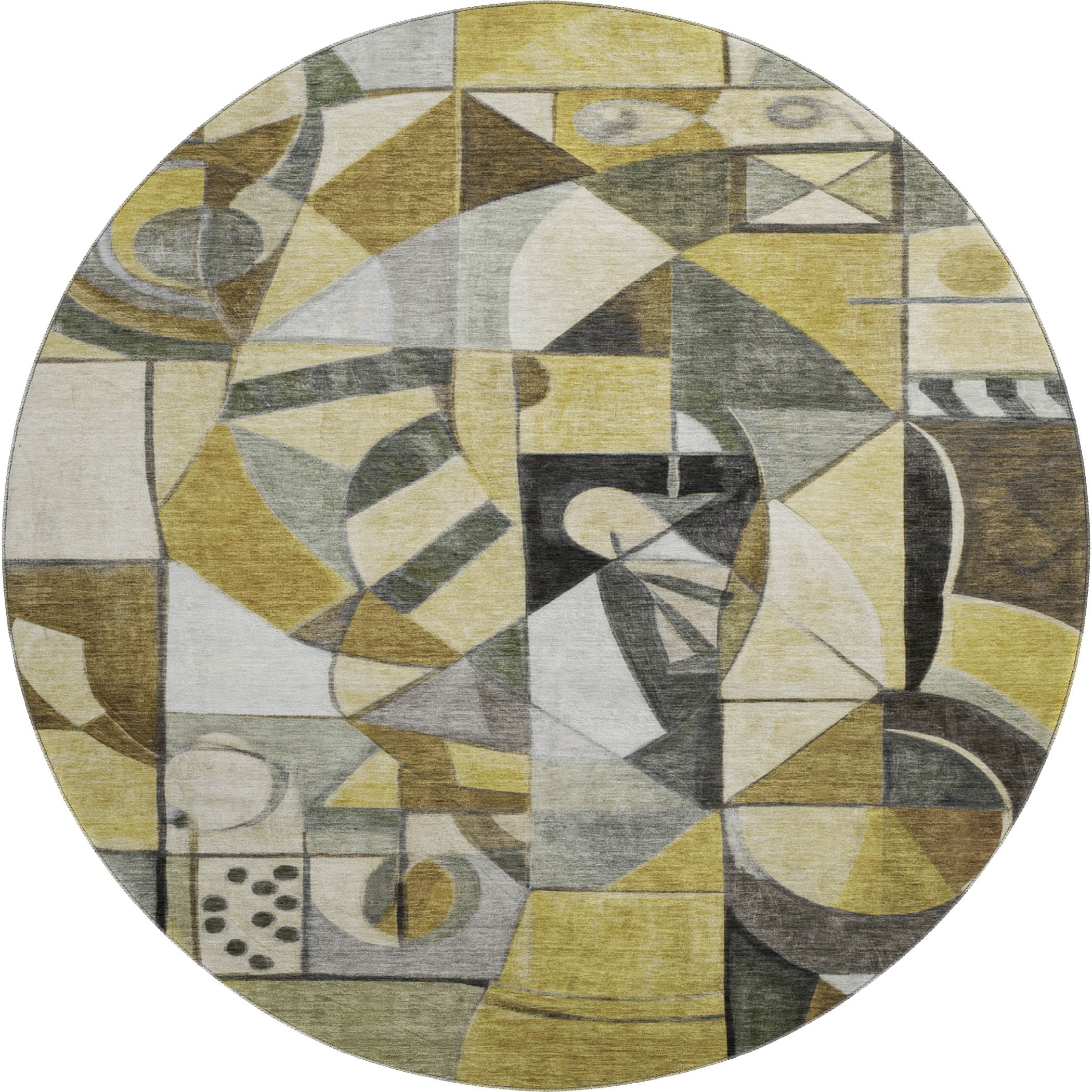 Queenstown Machine Washable Transitional Brown Rug 8' x 8' #shape_Round