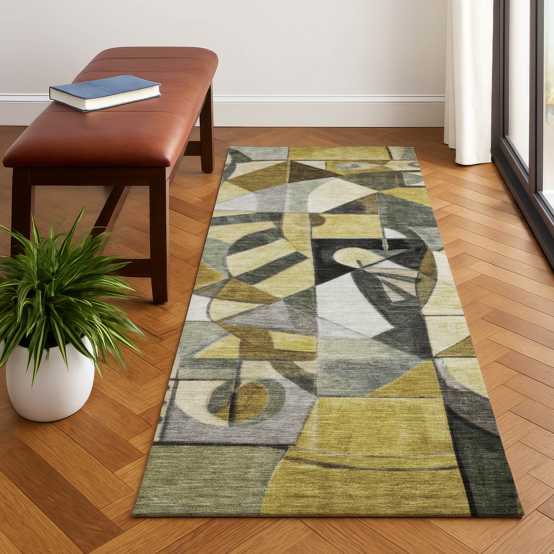 Queenstown Machine Washable Transitional Brown Rug 2'3" x 7'6" #shape_Runner