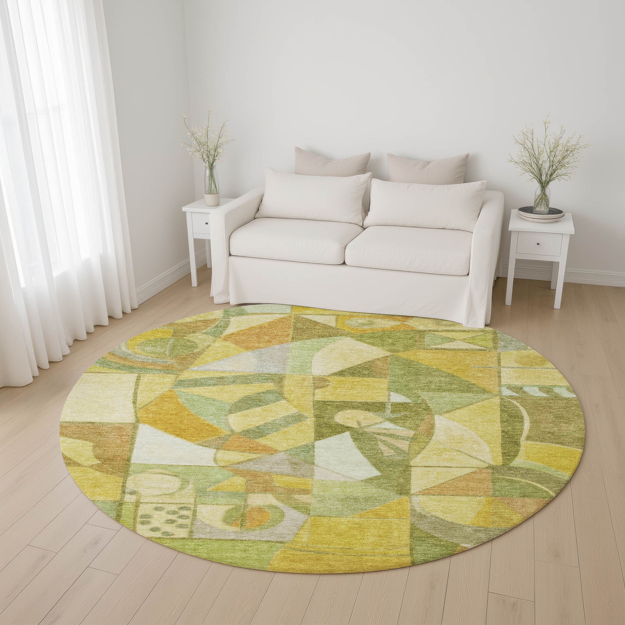 Queenstown Machine Washable Transitional Fern Green Rug 8' x 8' #shape_Round