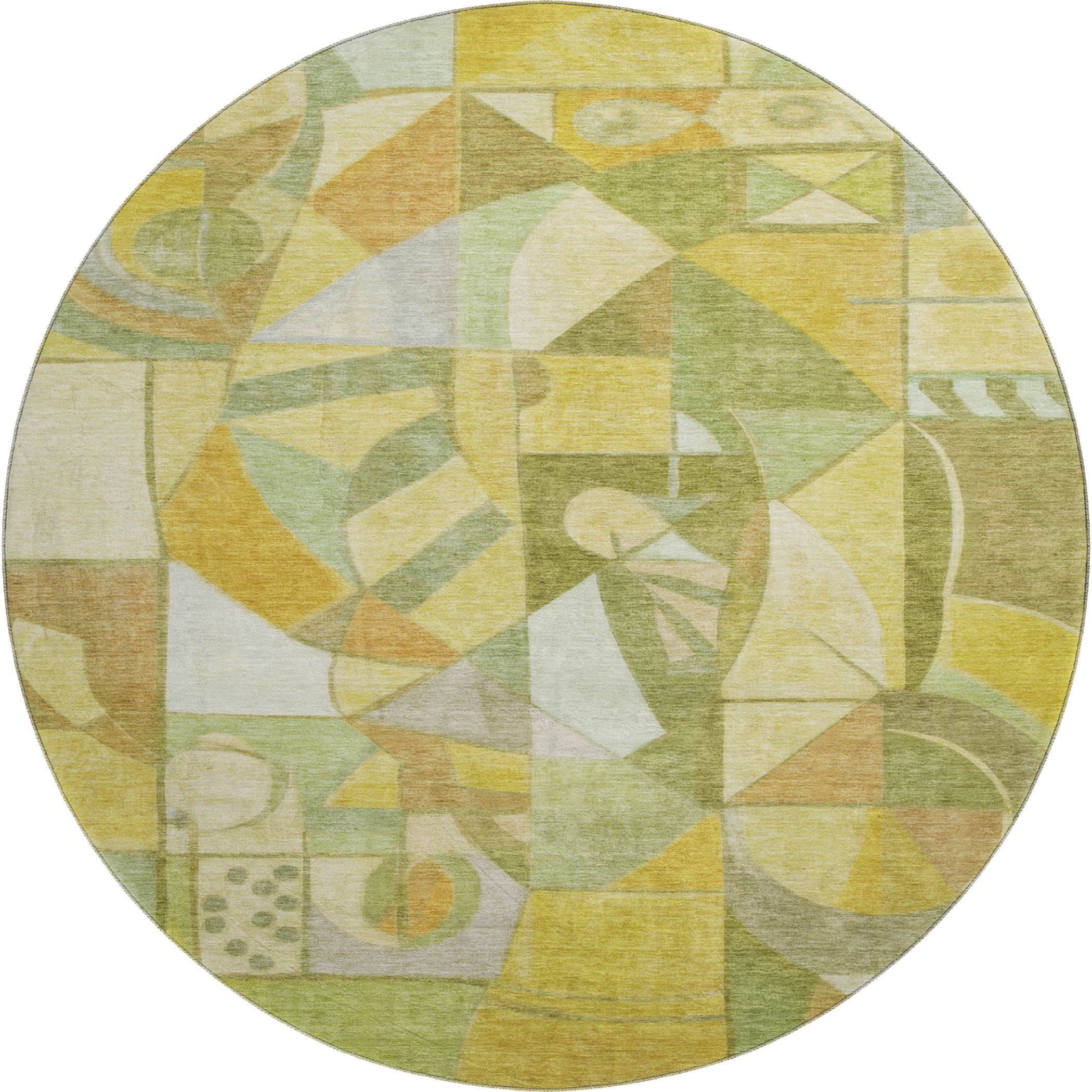 Queenstown Machine Washable Transitional Fern Green Rug 8' x 8' #shape_Round