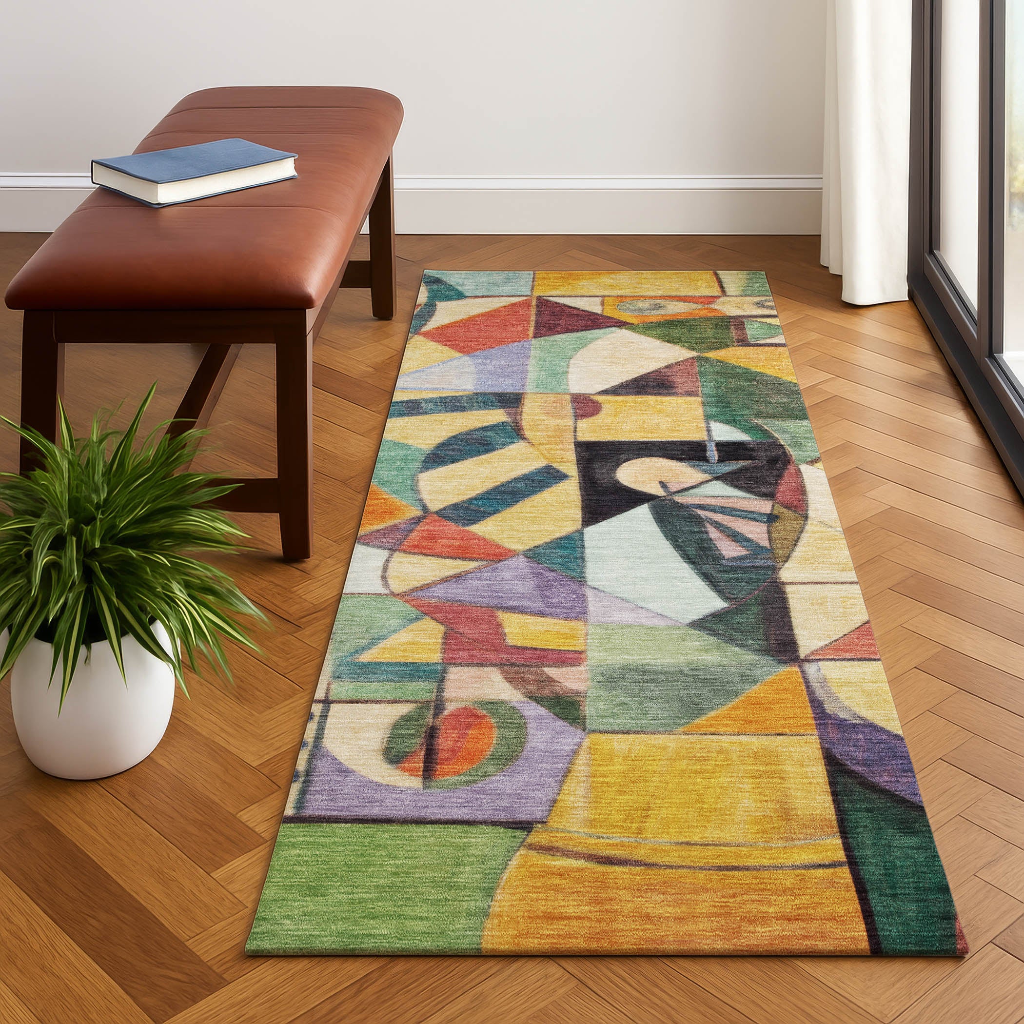 Queenstown Machine Washable Transitional Gold Rug 2'3" x 7'6" #shape_Runner