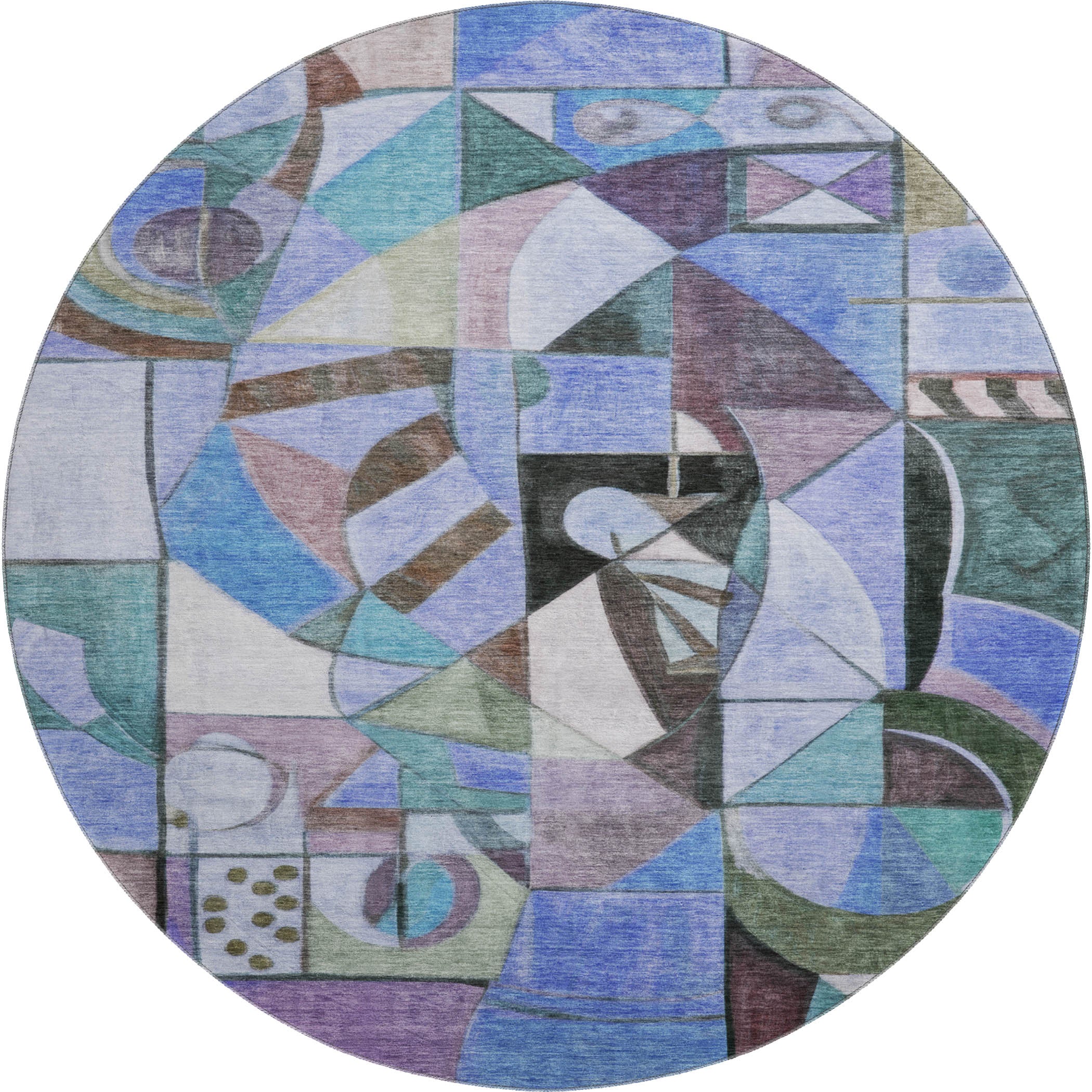 Queenstown Machine Washable Transitional Green Rug 8' x 8' #shape_Round