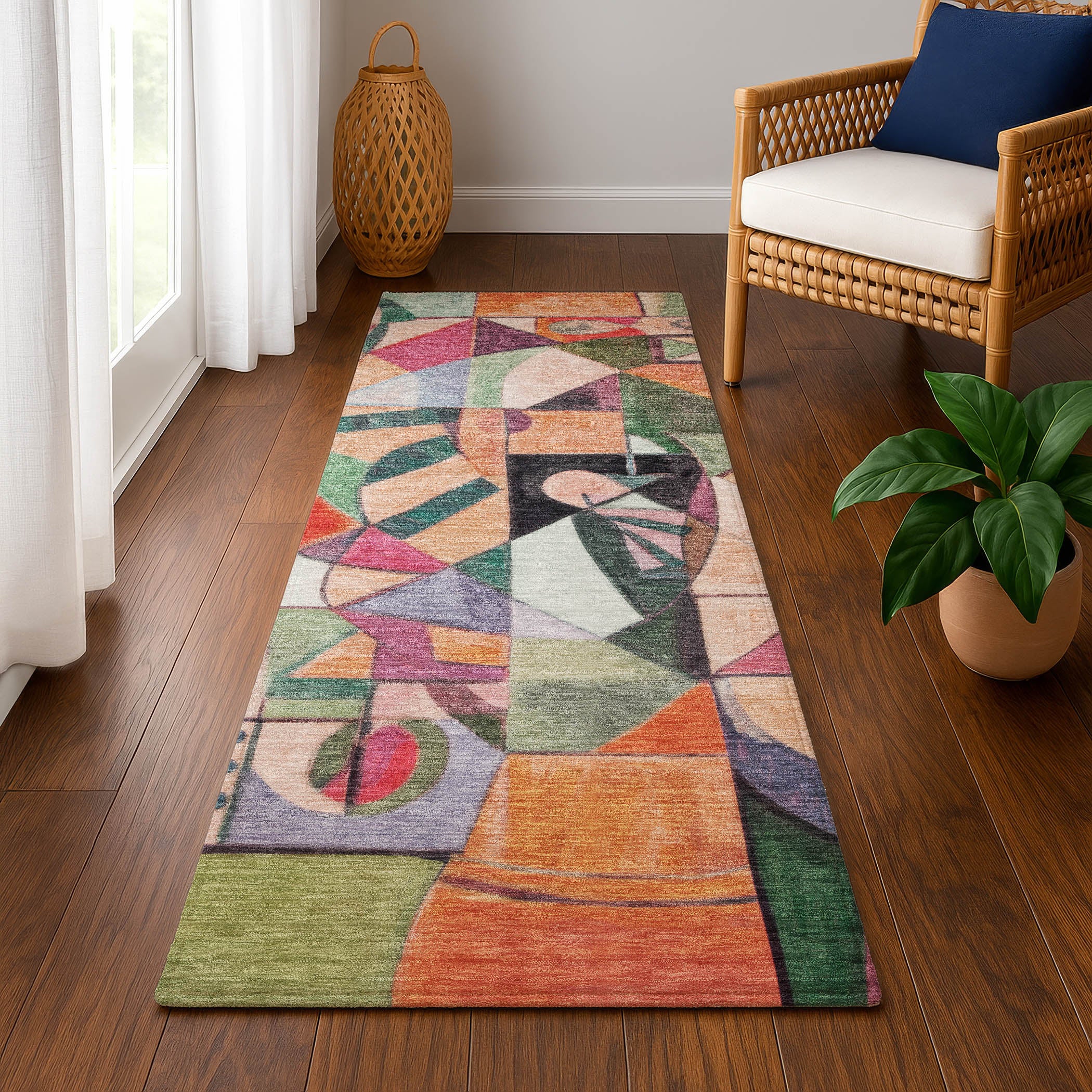Queenstown Machine Washable Transitional Orange Rug 2'3" x 7'6" #shape_Runner