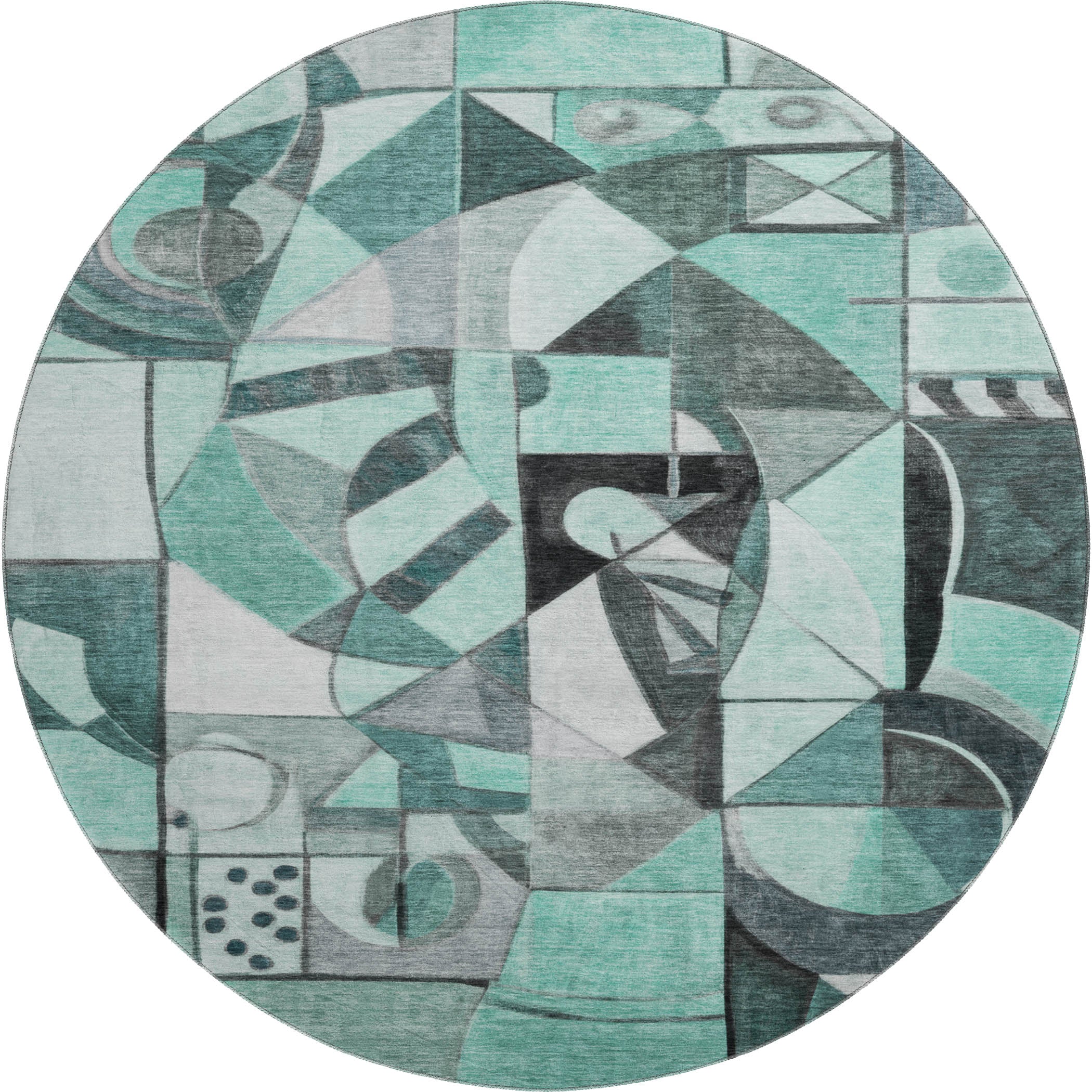Queenstown Machine Washable Transitional Teal Rug 8' x 8' #shape_Round