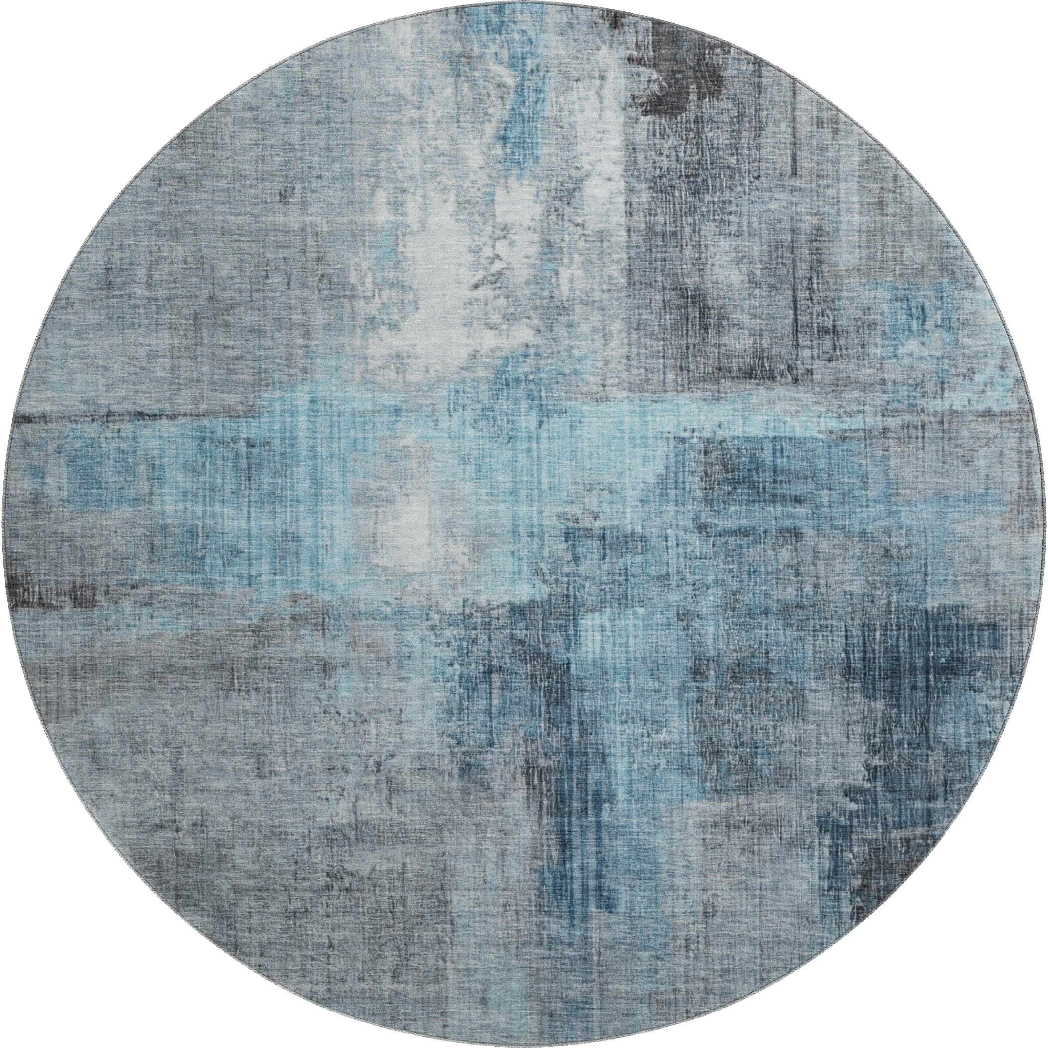 Luang Prabang Machine Washable Transitional Blue Rug 8' x 8' #shape_Round