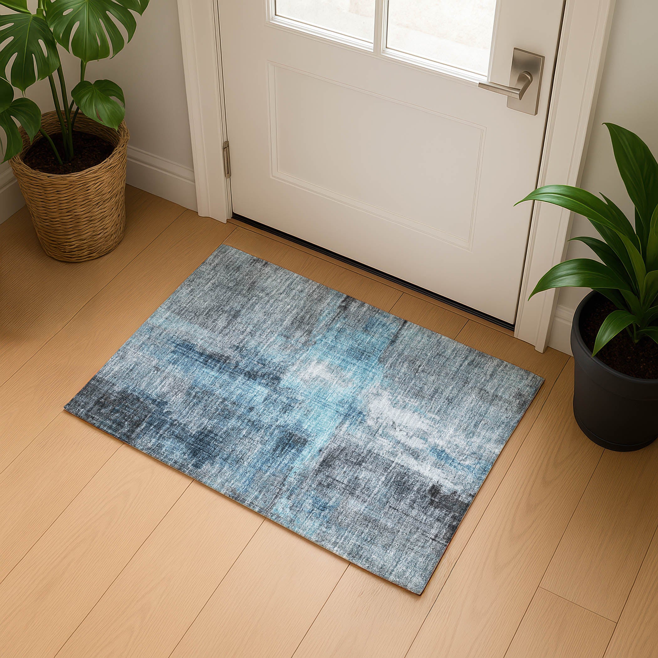 Luang Prabang Machine Washable Transitional Blue Rug 1'8" x 2'6" #shape_Rectangle