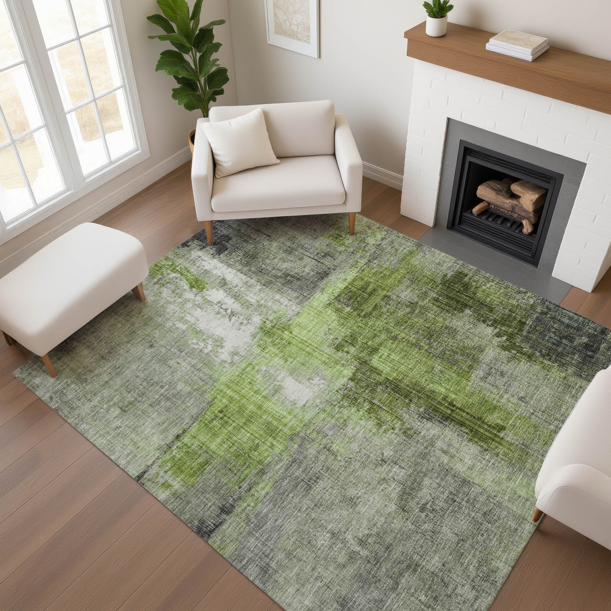 Luang Prabang Machine Washable Transitional Fern Green Rug 2'6" x 3'10" #shape_Rectangle