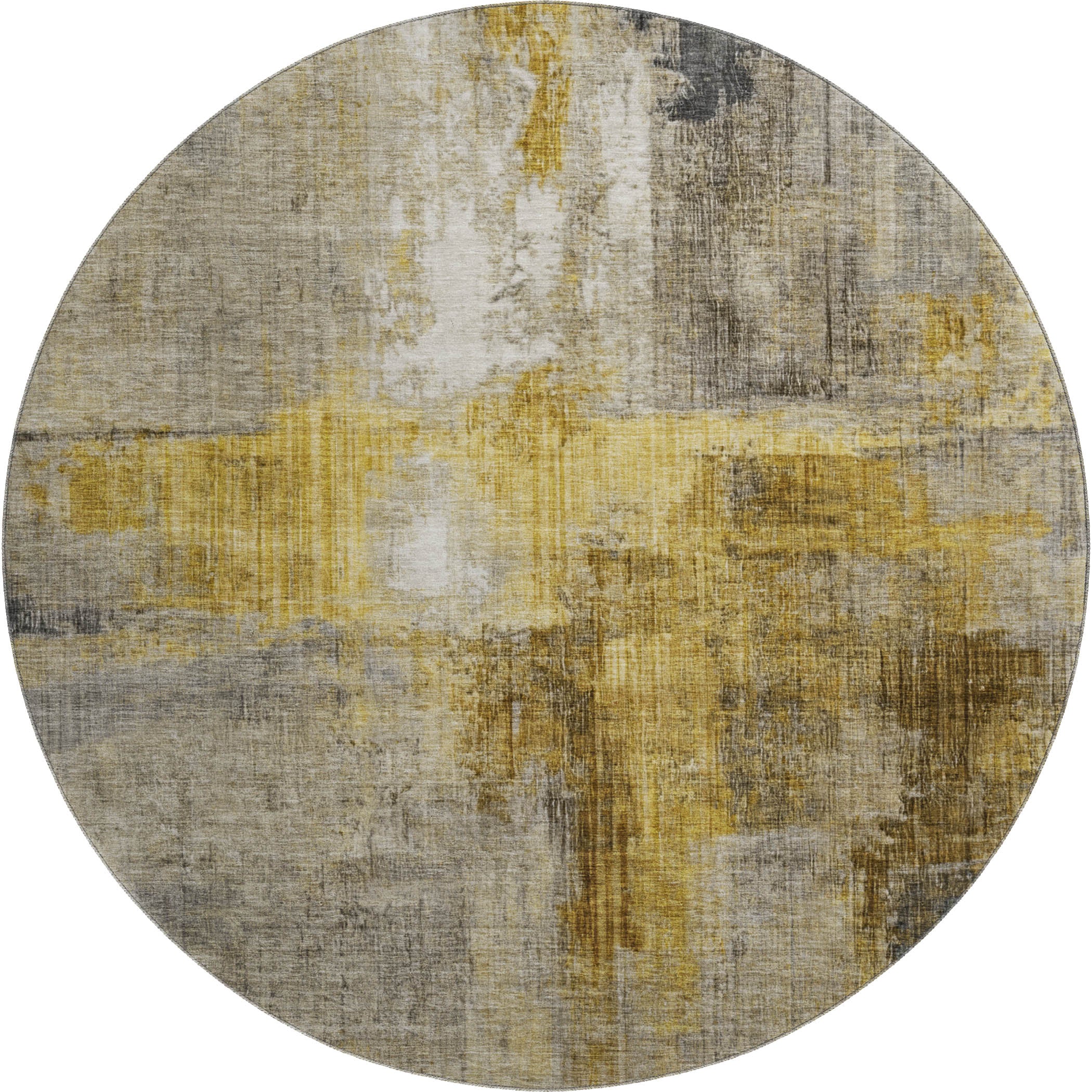 Luang Prabang Machine Washable Transitional Granite Gray Rug 8' x 8' #shape_Round