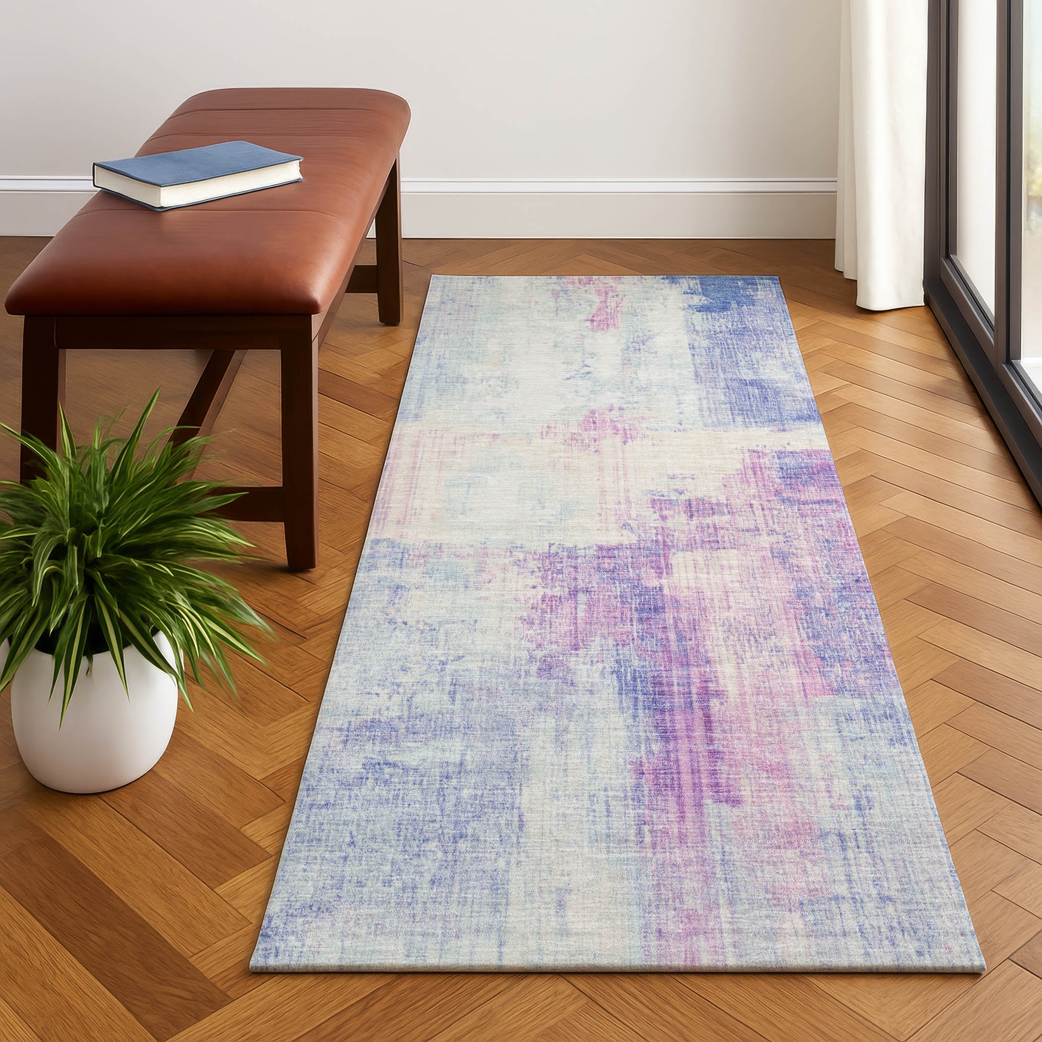 Luang Prabang Machine Washable Transitional Sky Blue Rug 2'3" x 7'6" #shape_Runner