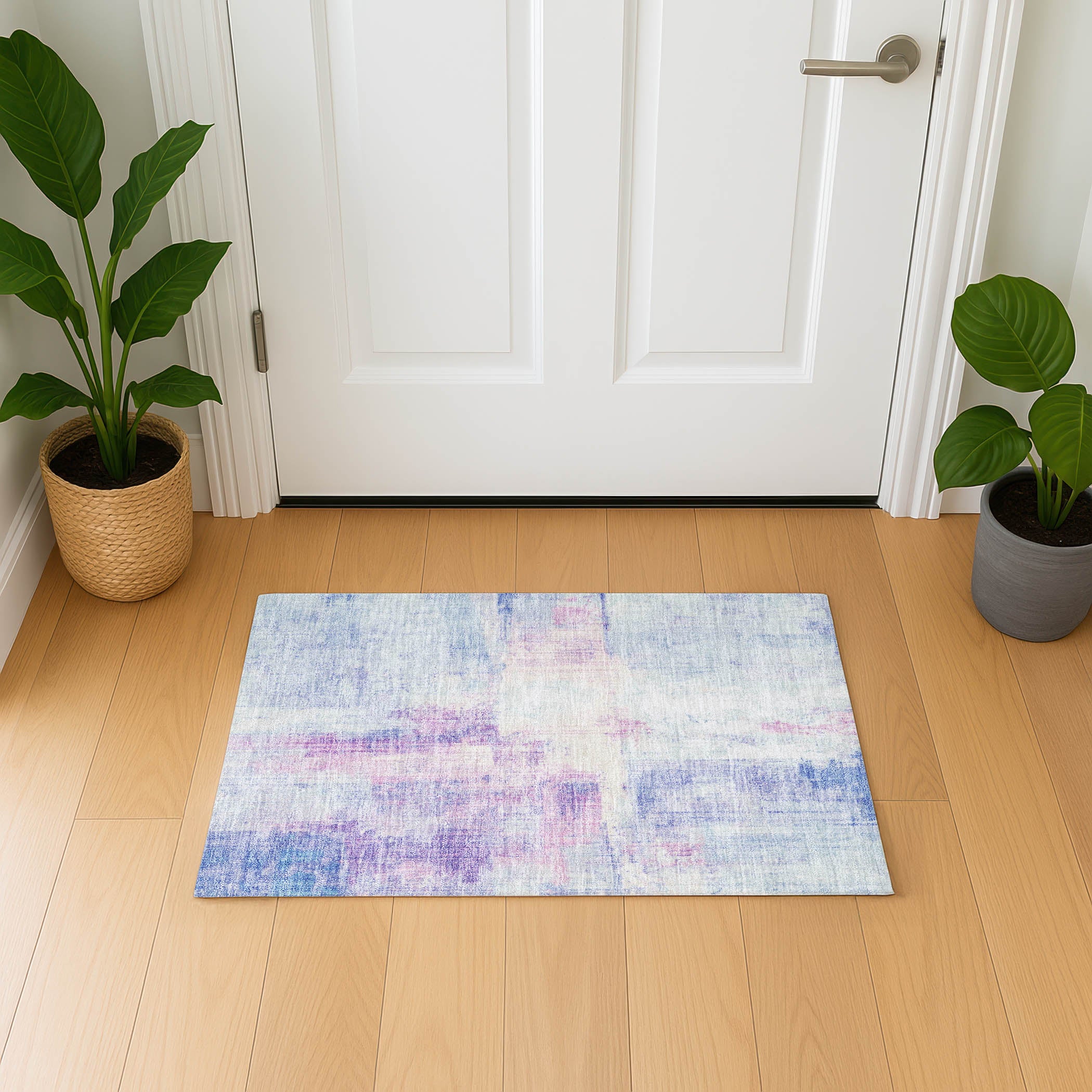 Luang Prabang Machine Washable Transitional Sky Blue Rug 1'8" x 2'6" #shape_Rectangle