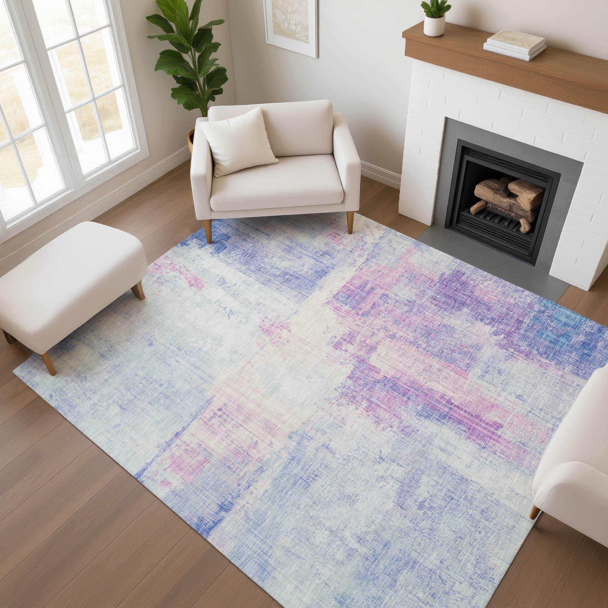 Luang Prabang Machine Washable Transitional Sky Blue Rug 2'6" x 3'10" #shape_Rectangle