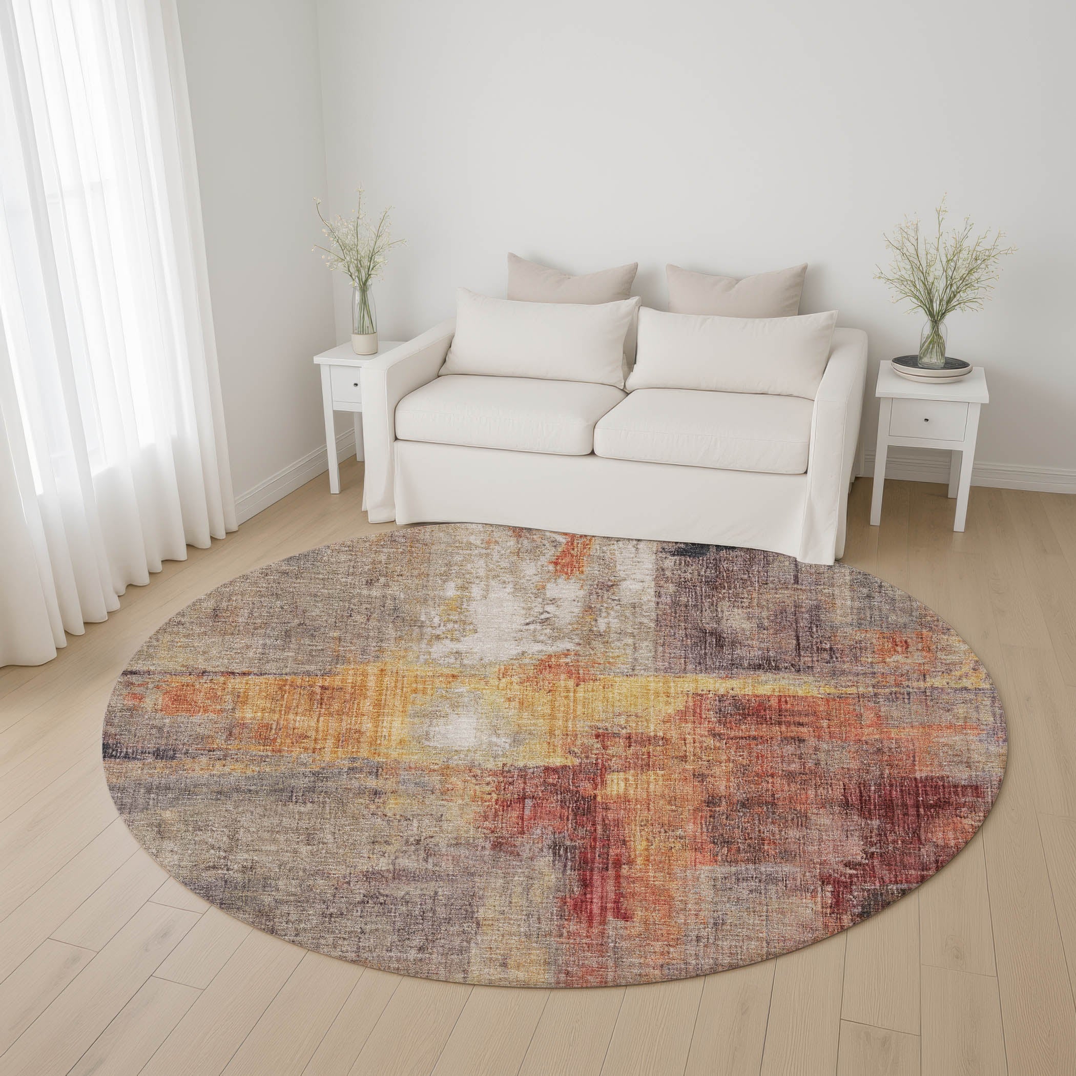 Luang Prabang Machine Washable Transitional Taupe Brown Rug 8' x 8' #shape_Round
