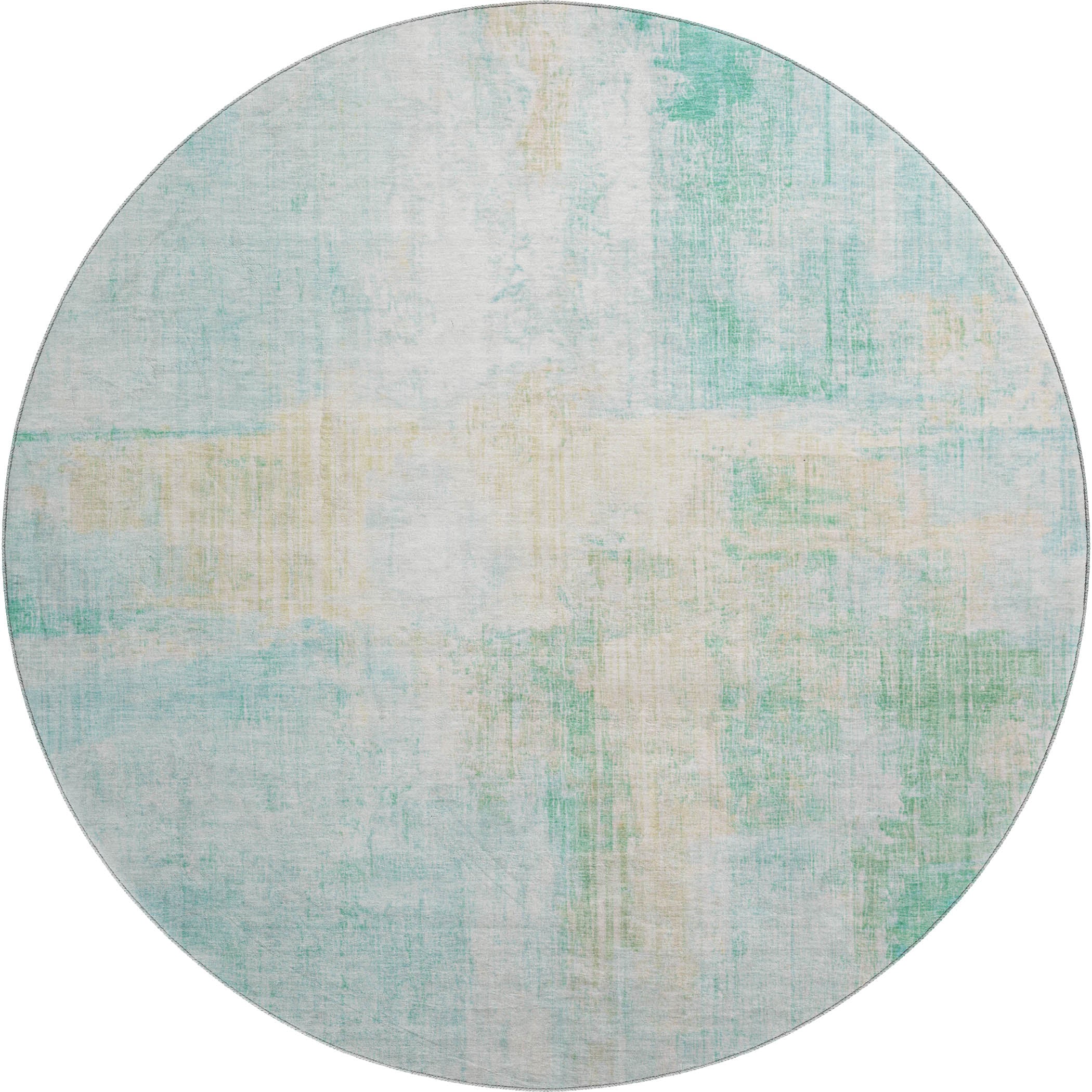 Luang Prabang Machine Washable Transitional Teal Rug 8' x 8' #shape_Round