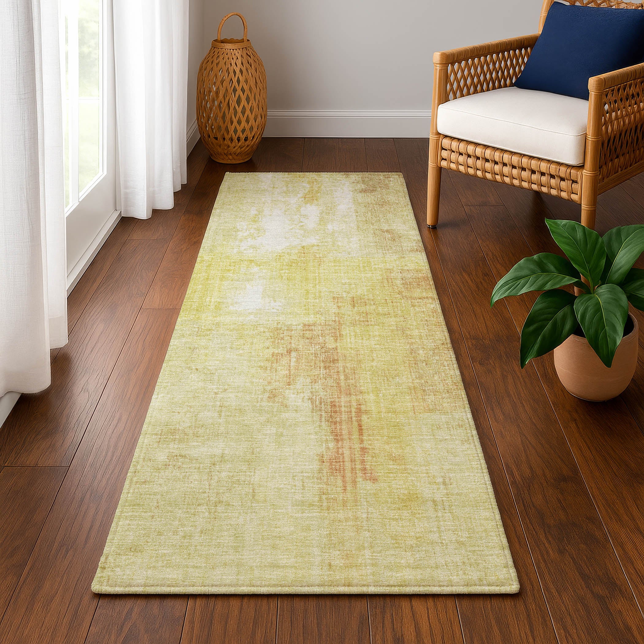 Luang Prabang Machine Washable Transitional Wheat Gold Rug 2'3" x 7'6" #shape_Runner