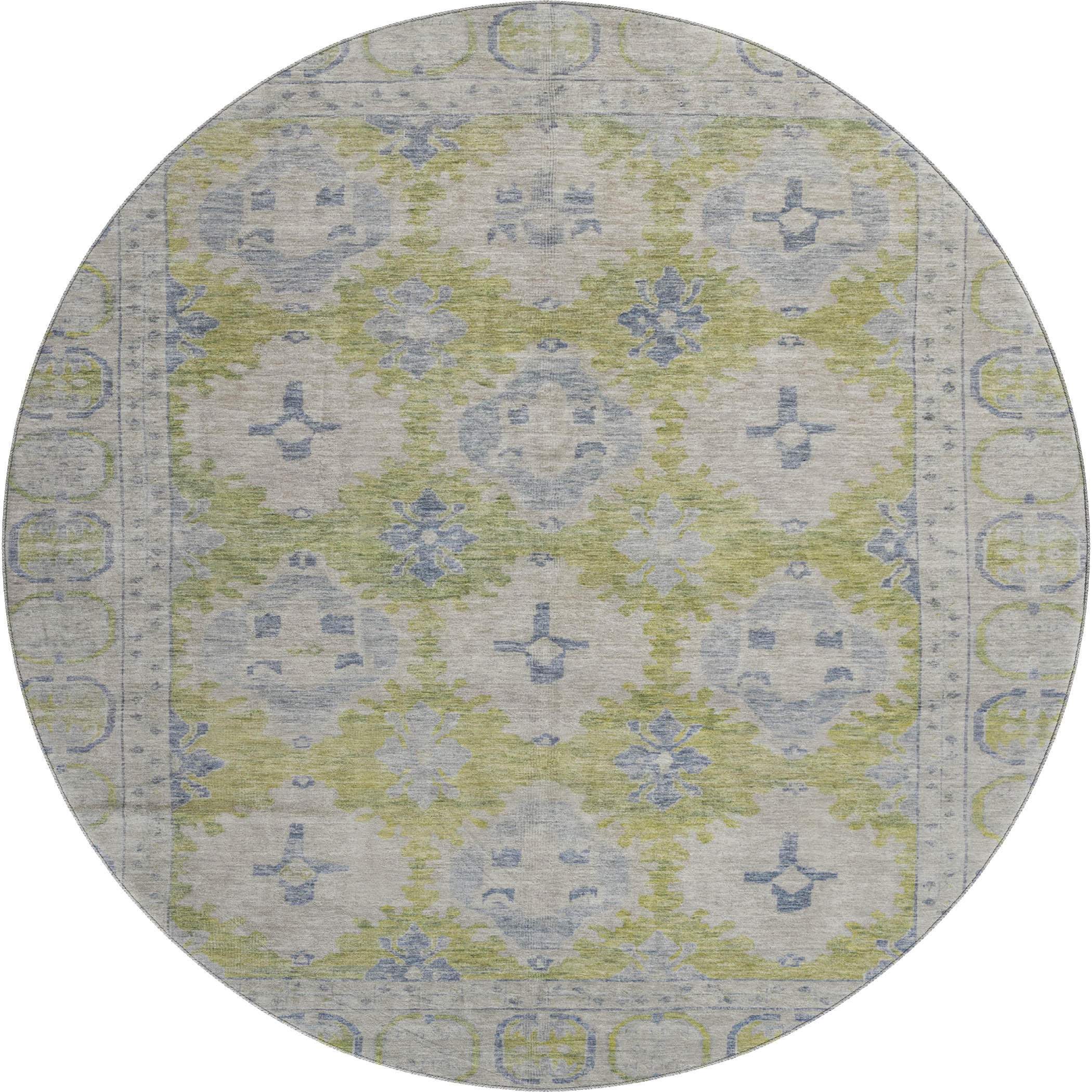 Chiang Mai Machine Washable Transitional Aloe Green Rug 8' x 8' #shape_Round