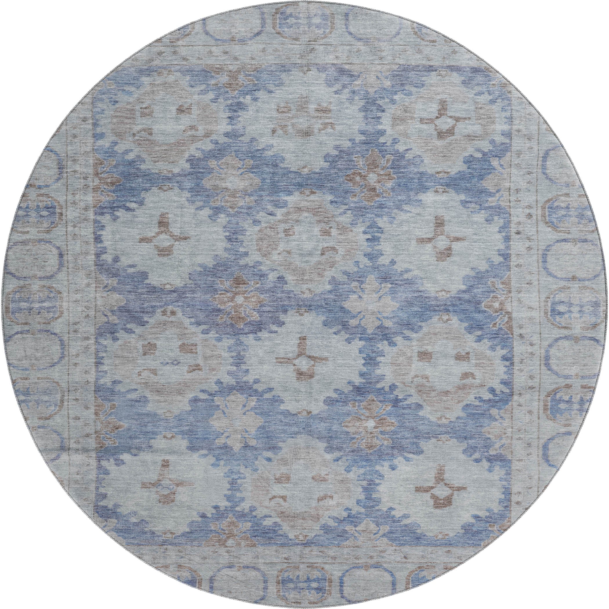 Chiang Mai Machine Washable Transitional Blue Rug 8' x 8' #shape_Round