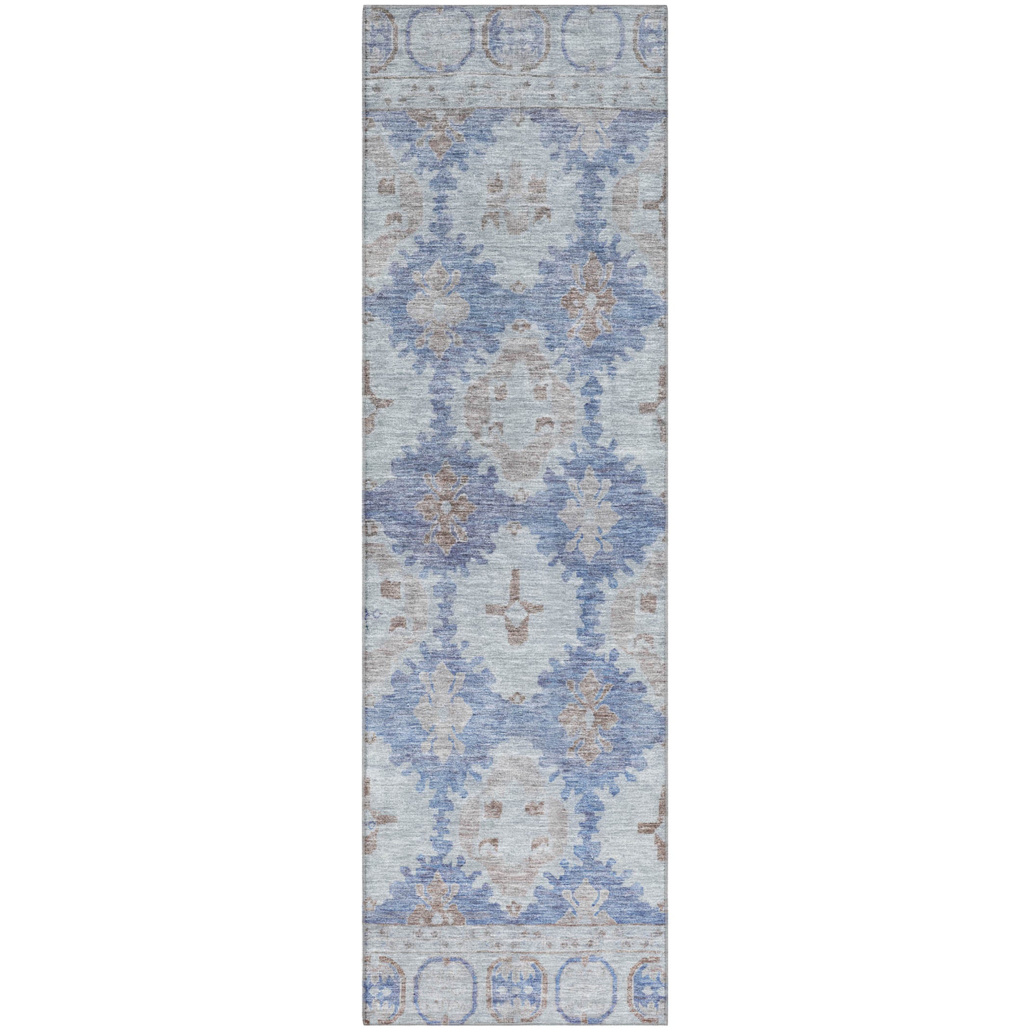 Chiang Mai Machine Washable Transitional Blue Rug 2'3" x 7'6" #shape_Runner