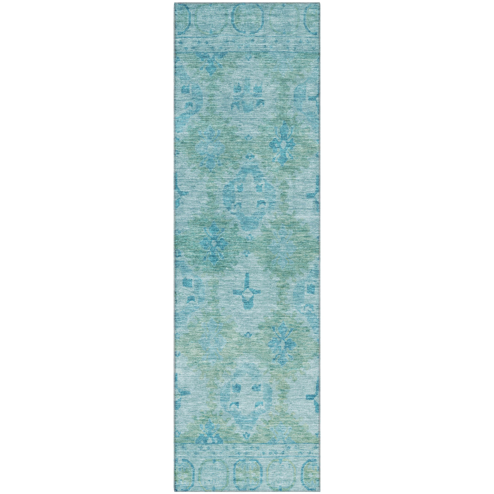 Chiang Mai Machine Washable Transitional Teal Rug 2'3" x 7'6" #shape_Runner